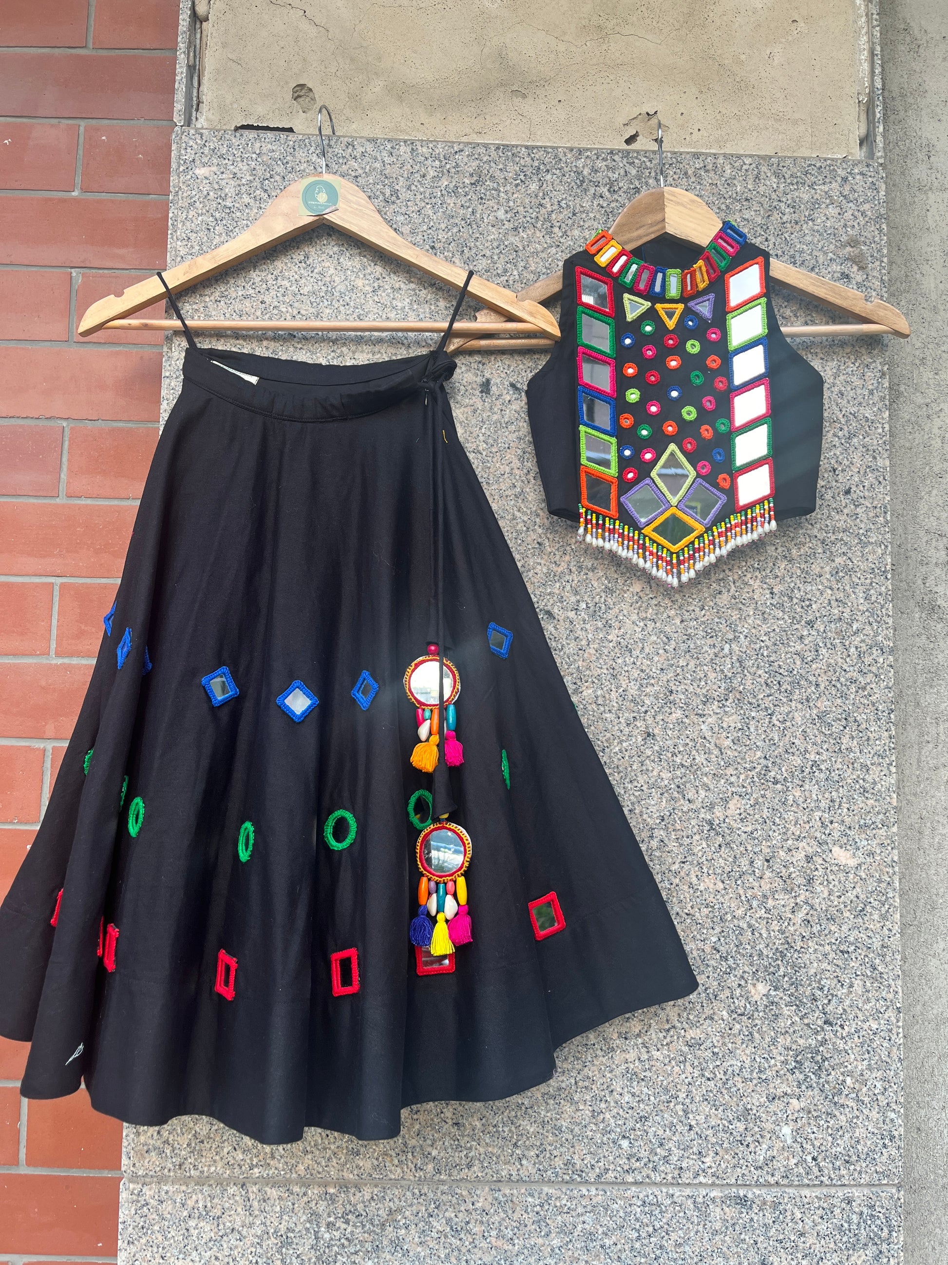 MULTI MIRROR BLACK AND BLACK CHANIYA CHOLI - handmadeaholicmishka