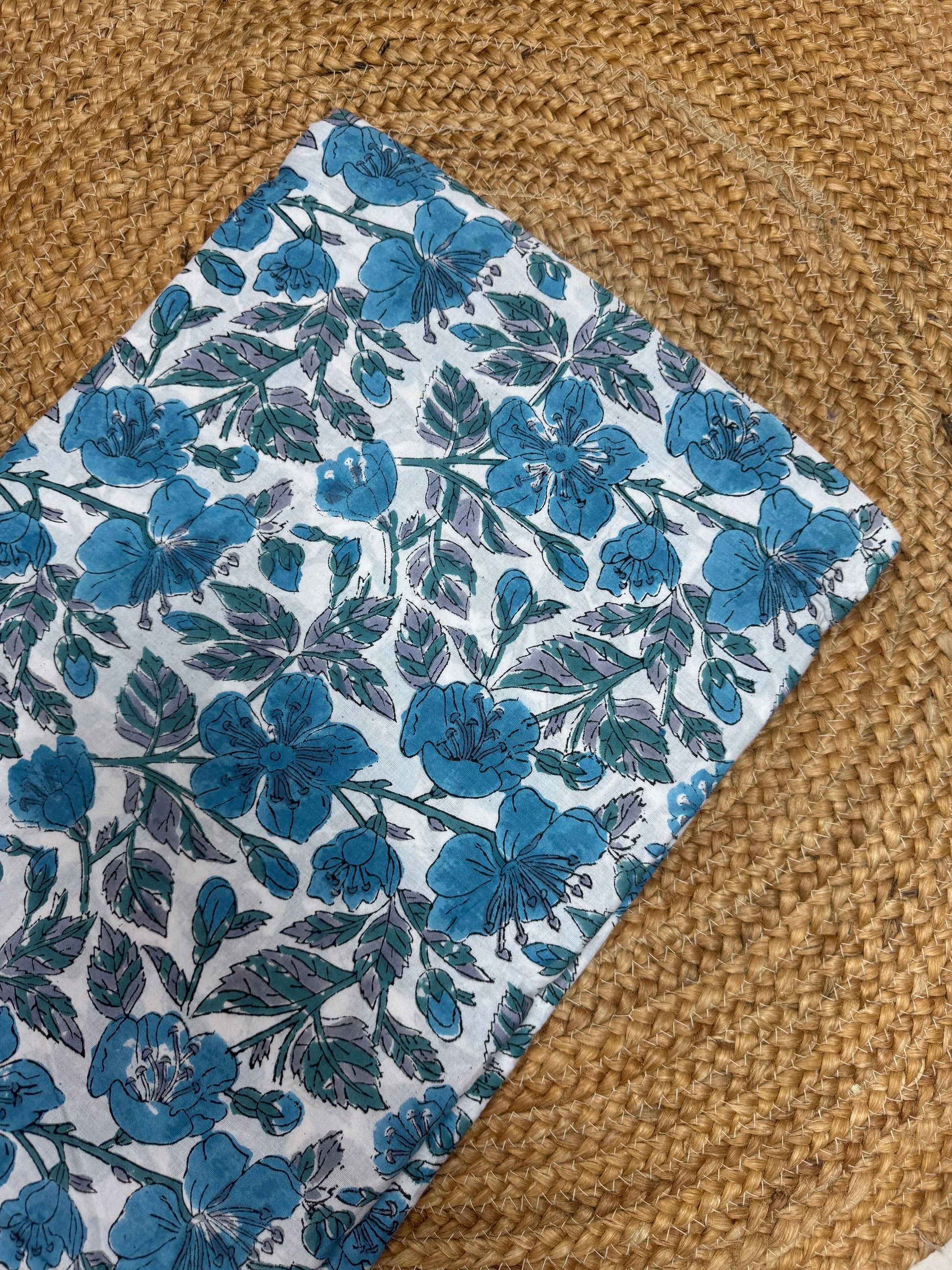 BLUE JASMIN HANDBLOCK COTTON FABRIC HANDMADEAHOLIC BY MISHKA