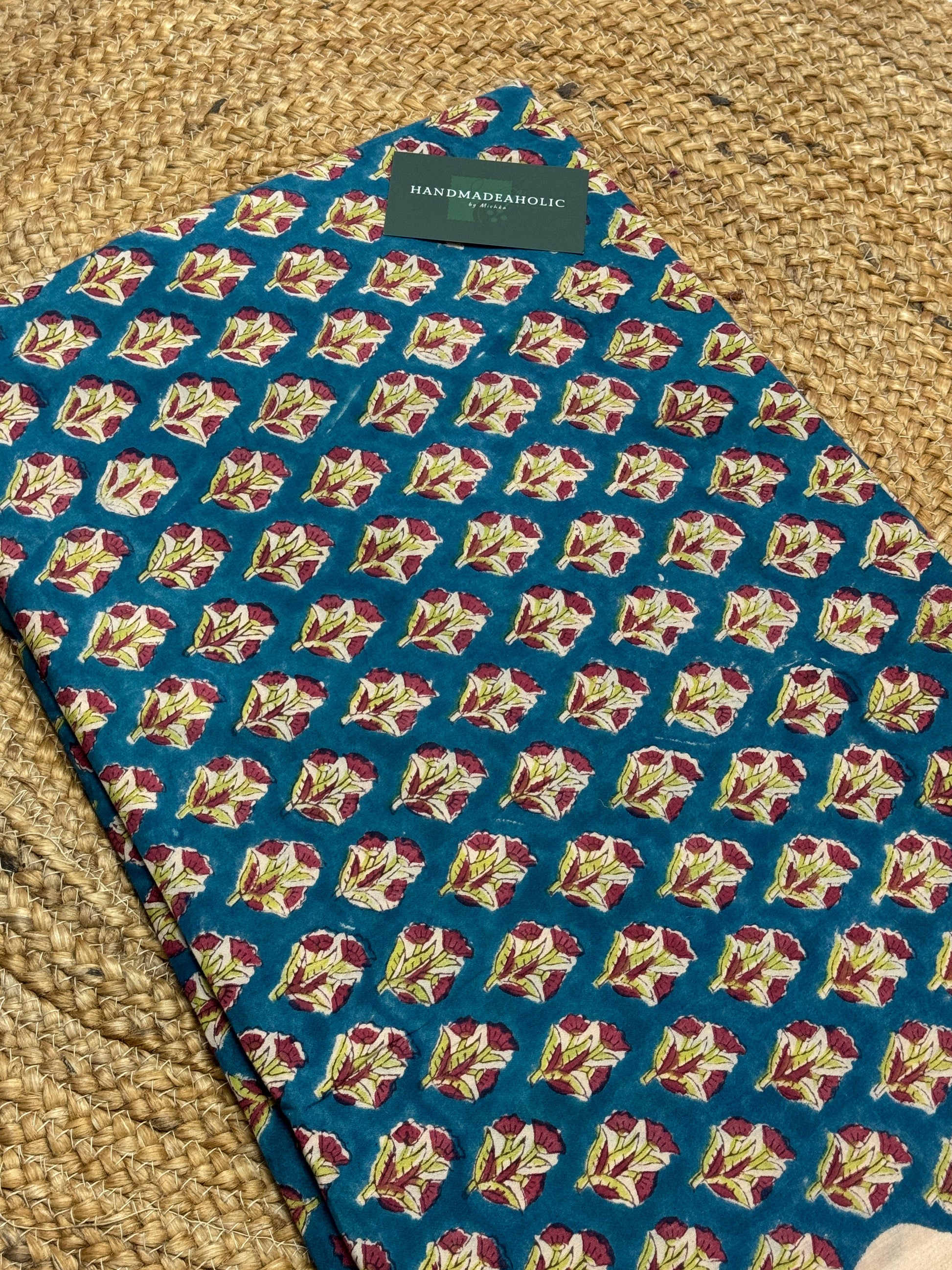 RED FLOWER HANDBLOCK COTTON FABRIC HANDMADEAHOLIC BY MISHKA