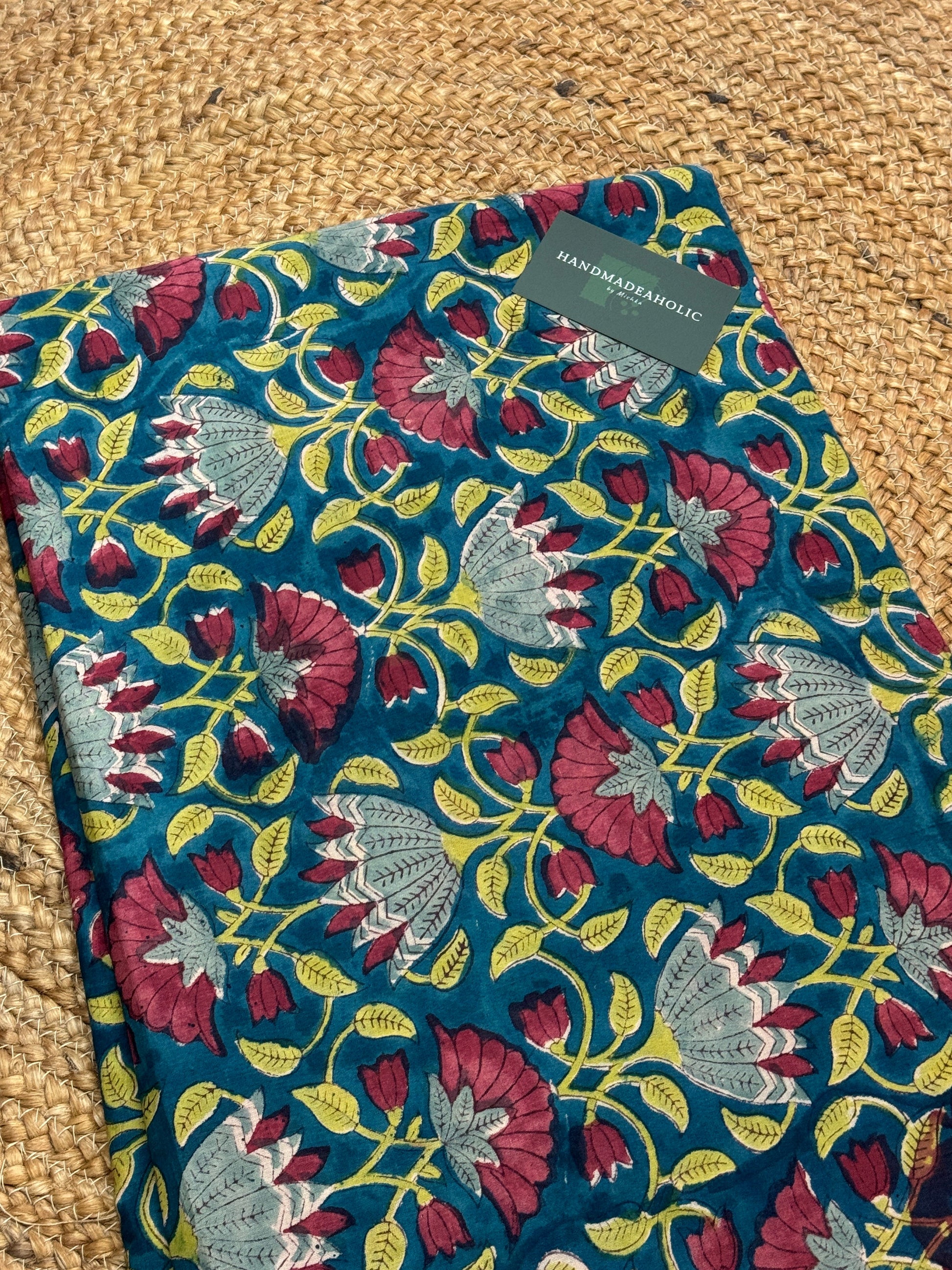 PEACOCK BLUE HANDBLOCK COTTON FABRIC HANDMADEAHOLIC BY MISHKA