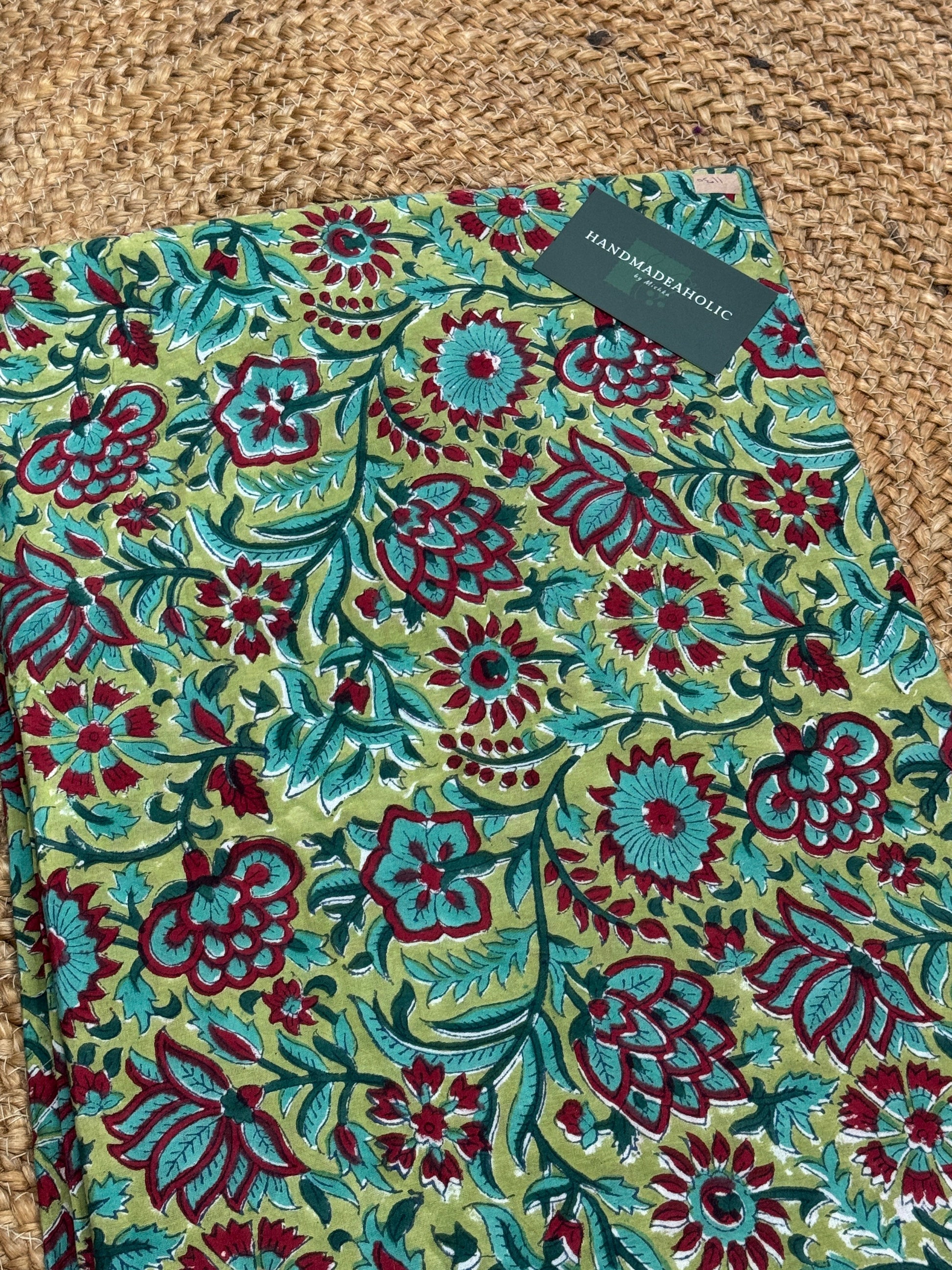 LIGHT GREEN HANDBLOCK COTTON FABRIC HANDMADEAHOLIC BY MISHKA