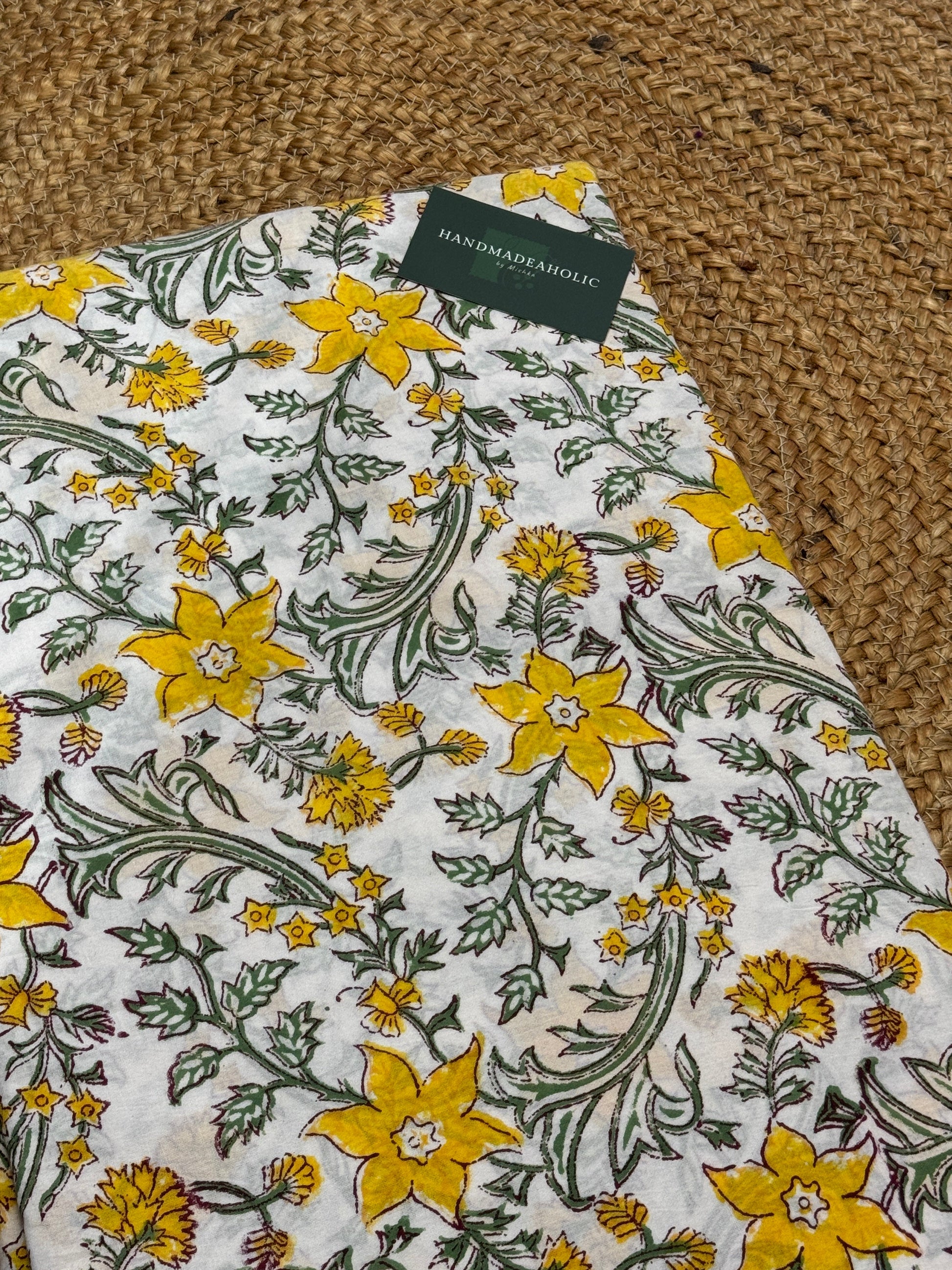 YELLOW FLOWER HANDBLOCK COTTON FABRIC HANDMADEAHOLIC BY MISHKA