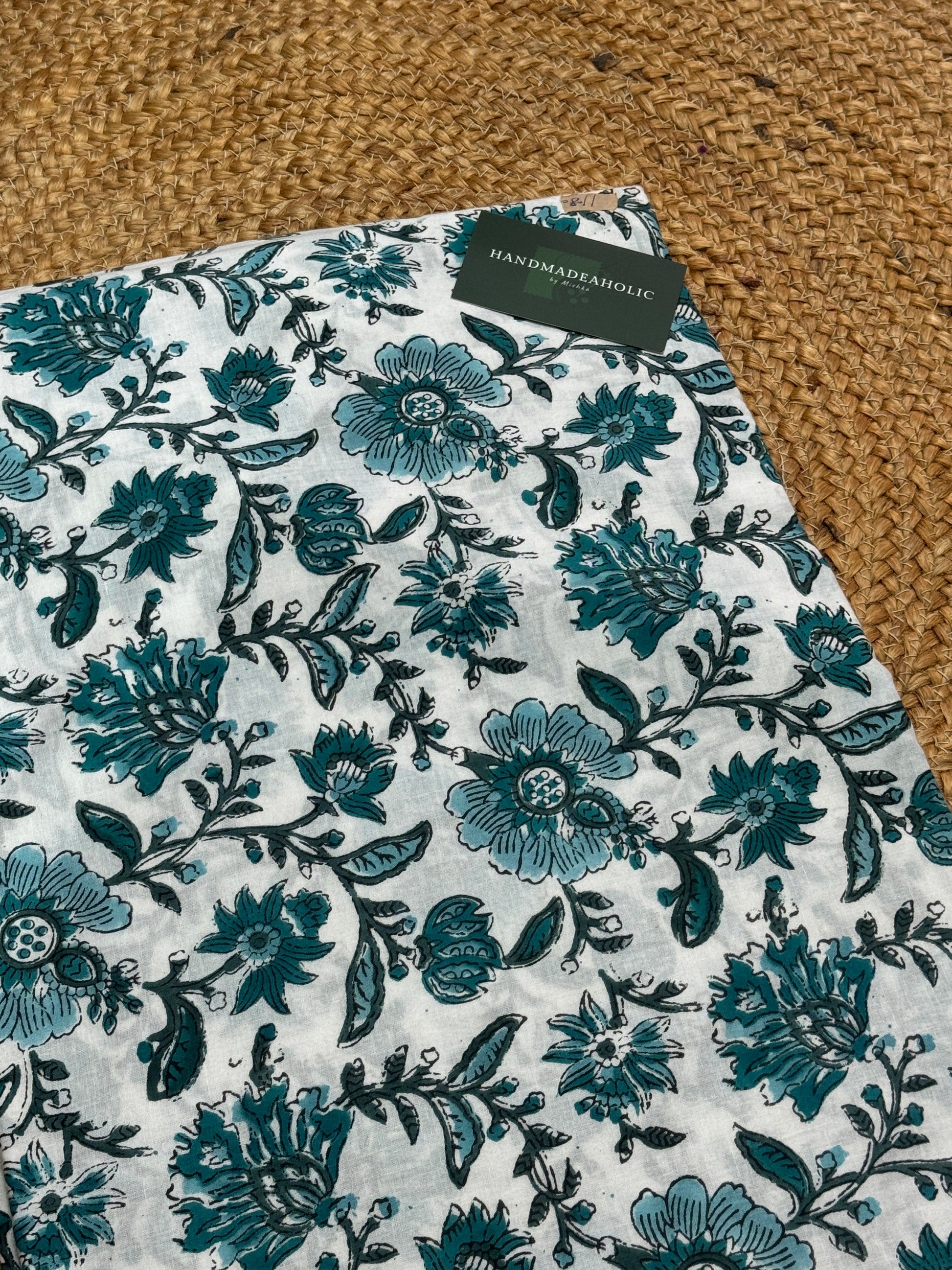 BLUE FLOWER HANDBLOCK COTTON FABRIC HANDMADEAHOLIC BY MISHKA