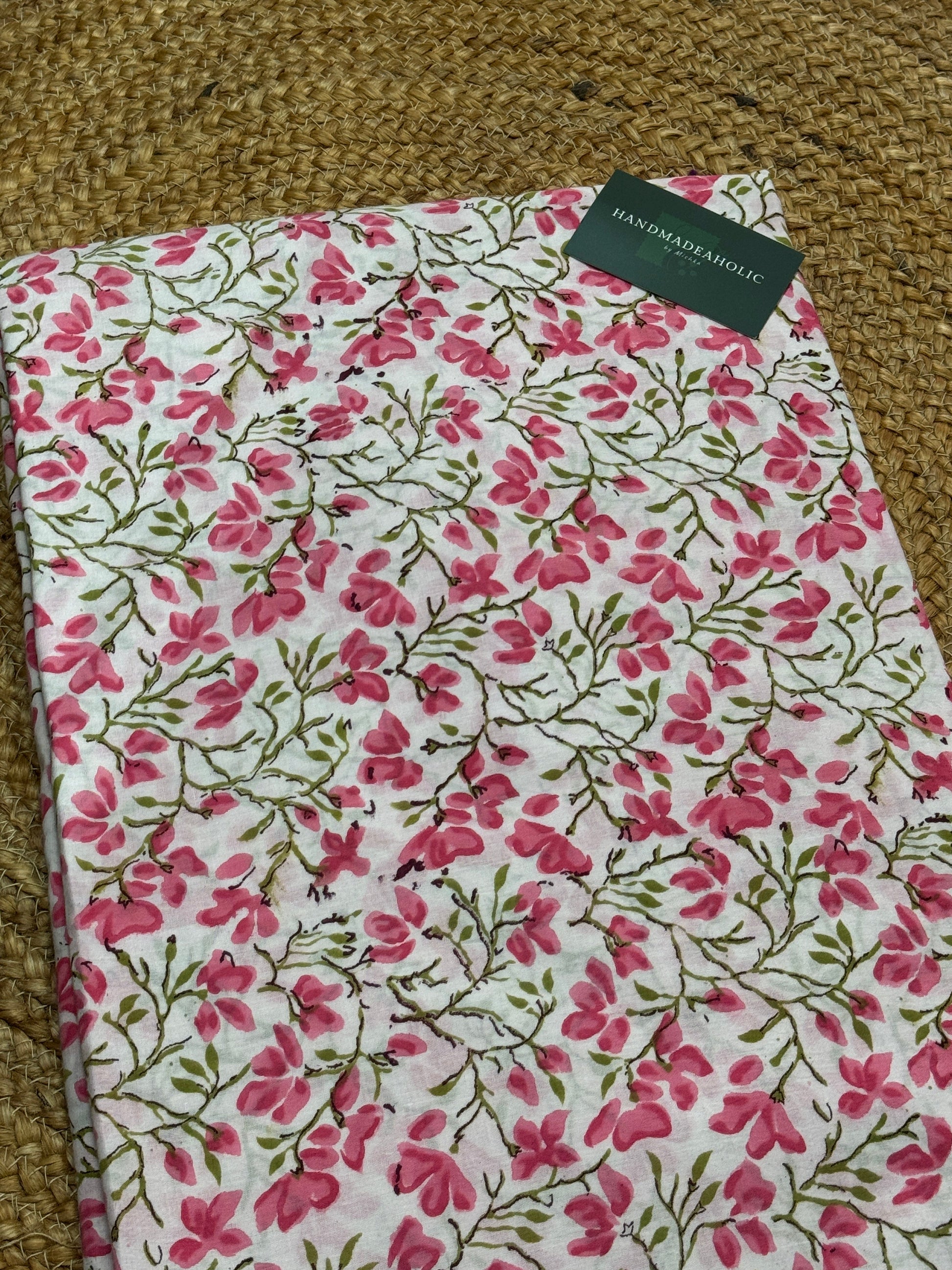 PINK FLOWER HANDBLOCK COTTON FABRIC HANDMADEAHOLIC BY MISHKA