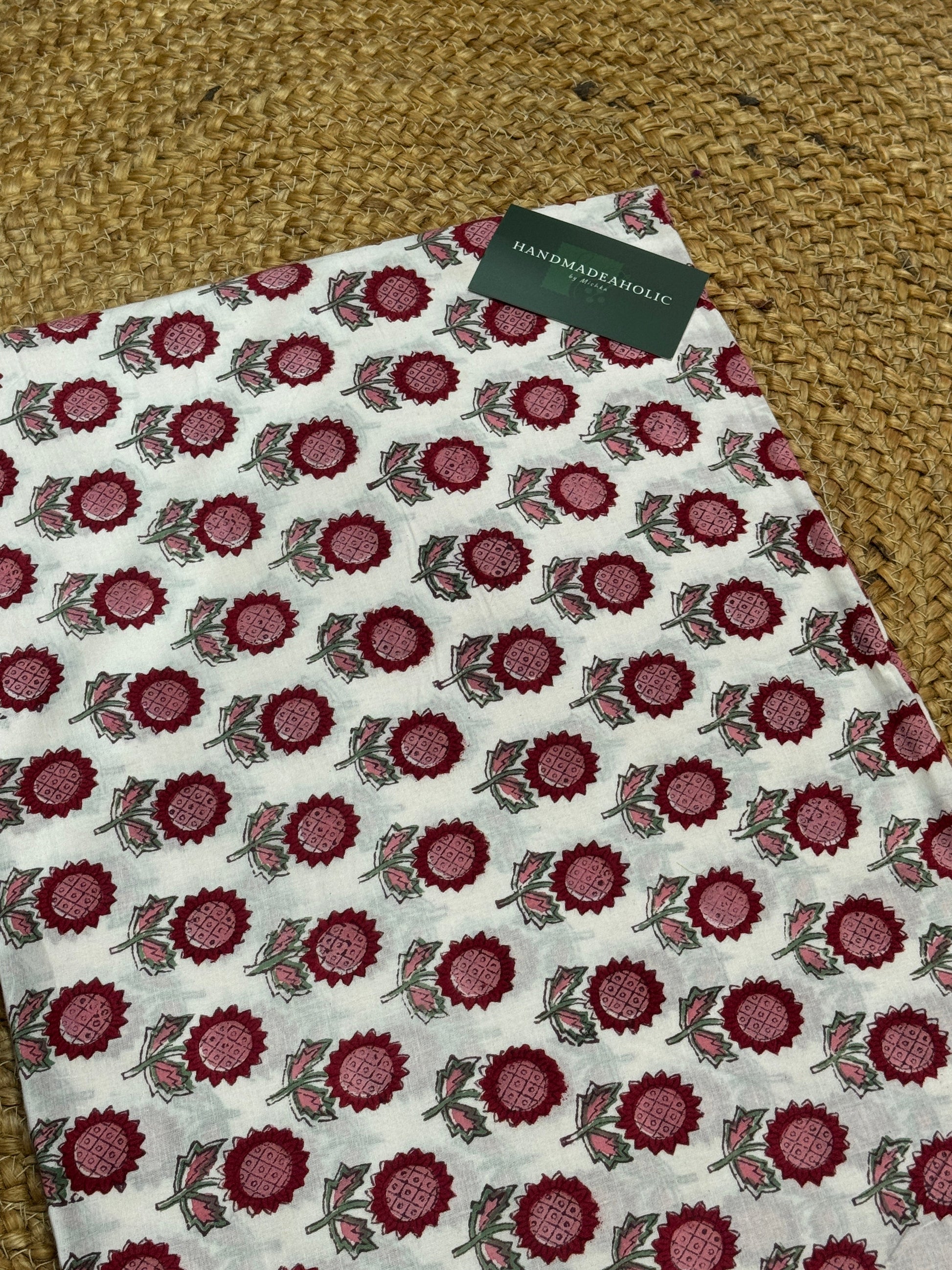 MAROON  SUNFLOWER HANDBLOCK COTTON FABRIC HANDMADEAHOLIC BY MISHKA
