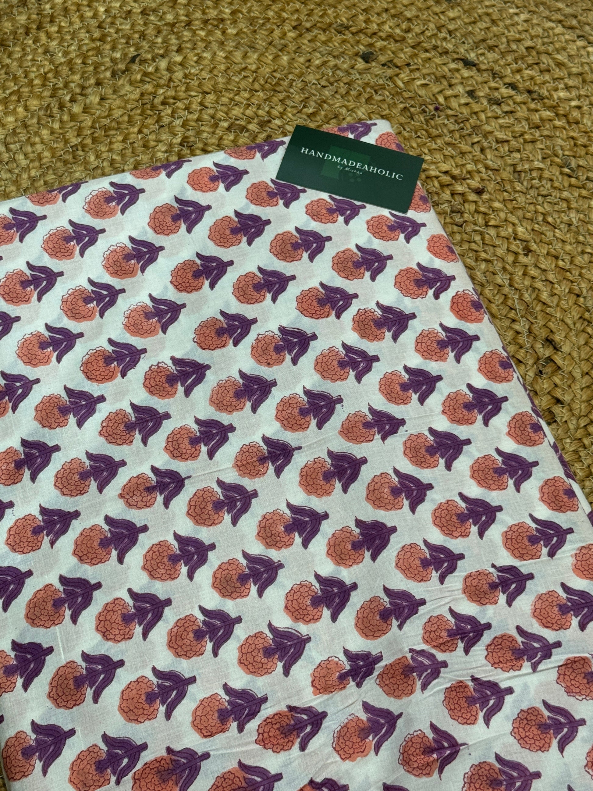 PEACH ROSE HANDBLOCK COTTON FABRIC HANDMADEAHOLIC BY MISHKA