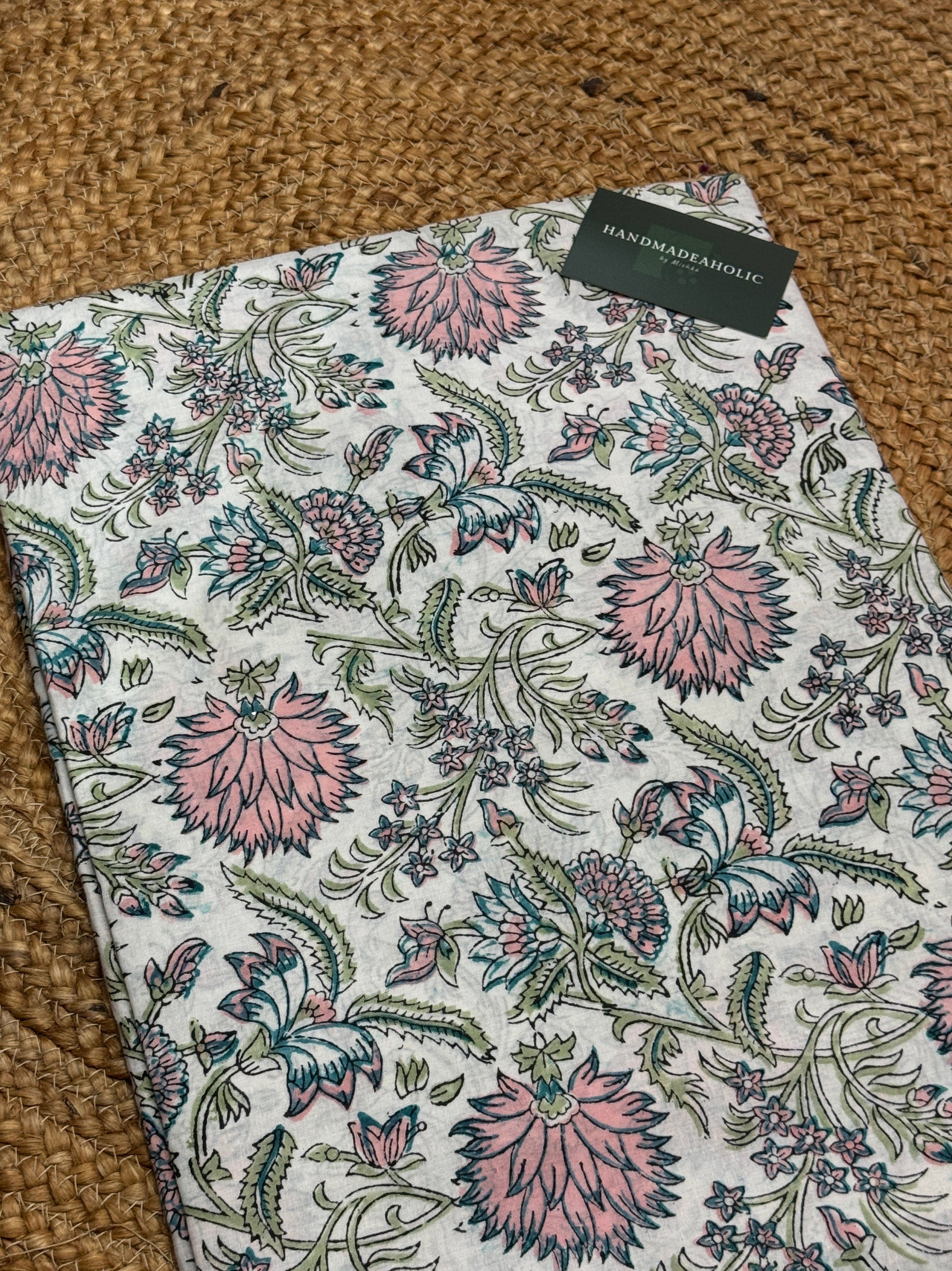 PEACH FLOWER HANDBLOCK COTTON FABRIC HANDMADEAHOLIC BY MISHKA