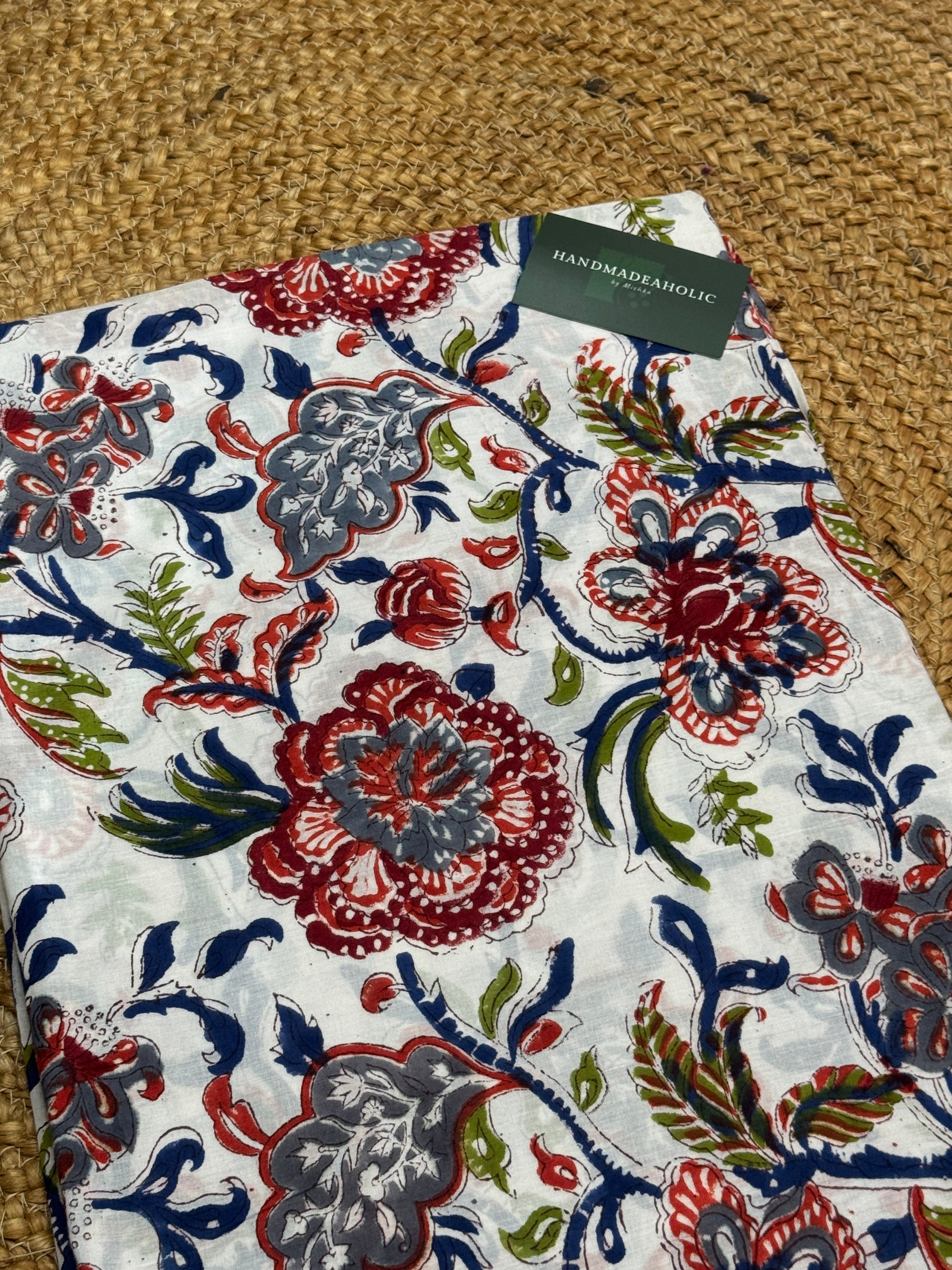 LEAF & FLOWER HANDBLOCK COTTON FABRIC HANDMADEAHOLIC BY MISHKA
