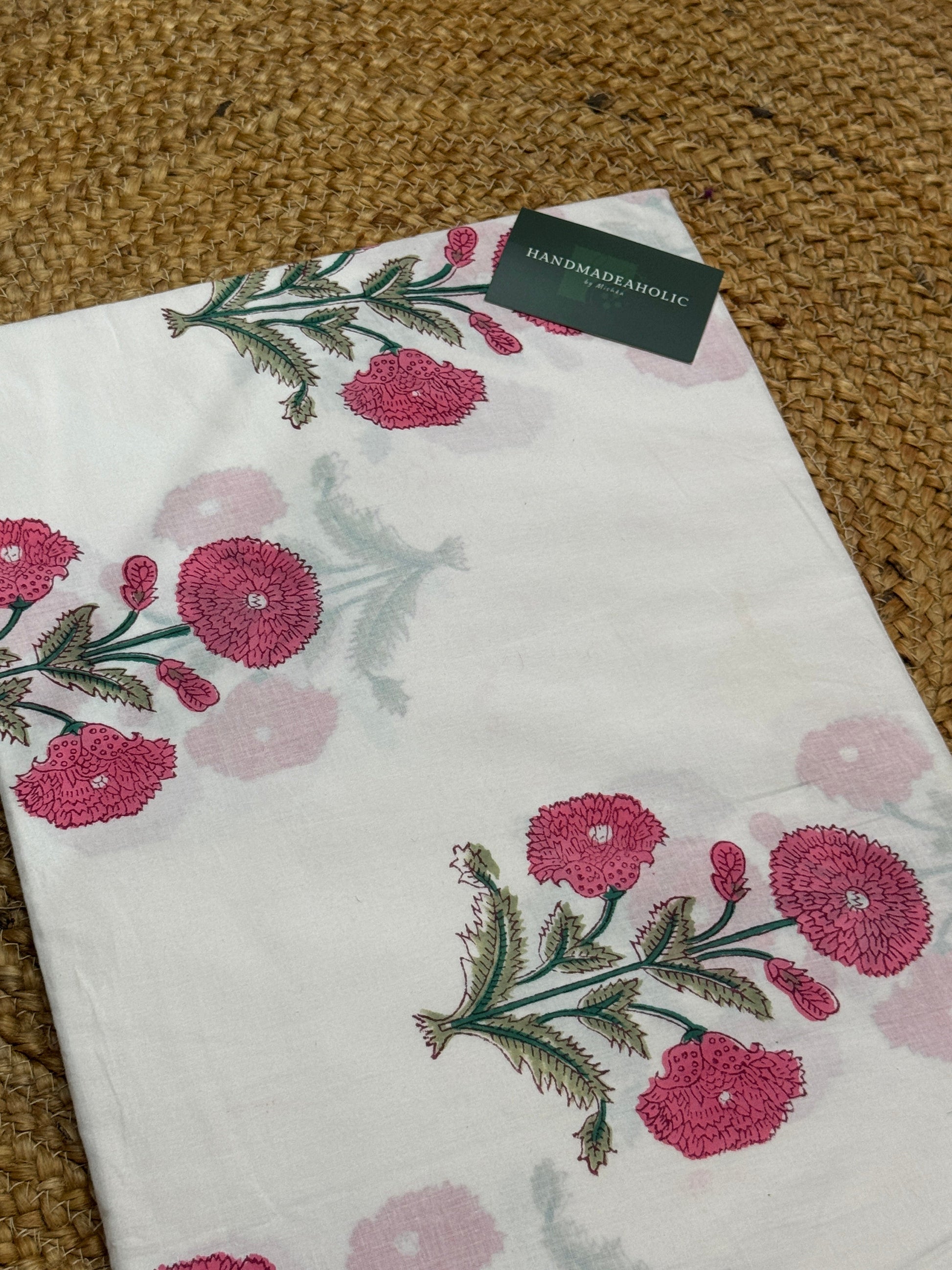 PINK BLOSSOM HANDBLOCK COTTON FABRIC HANDMADEAHOLIC BY MISHKA