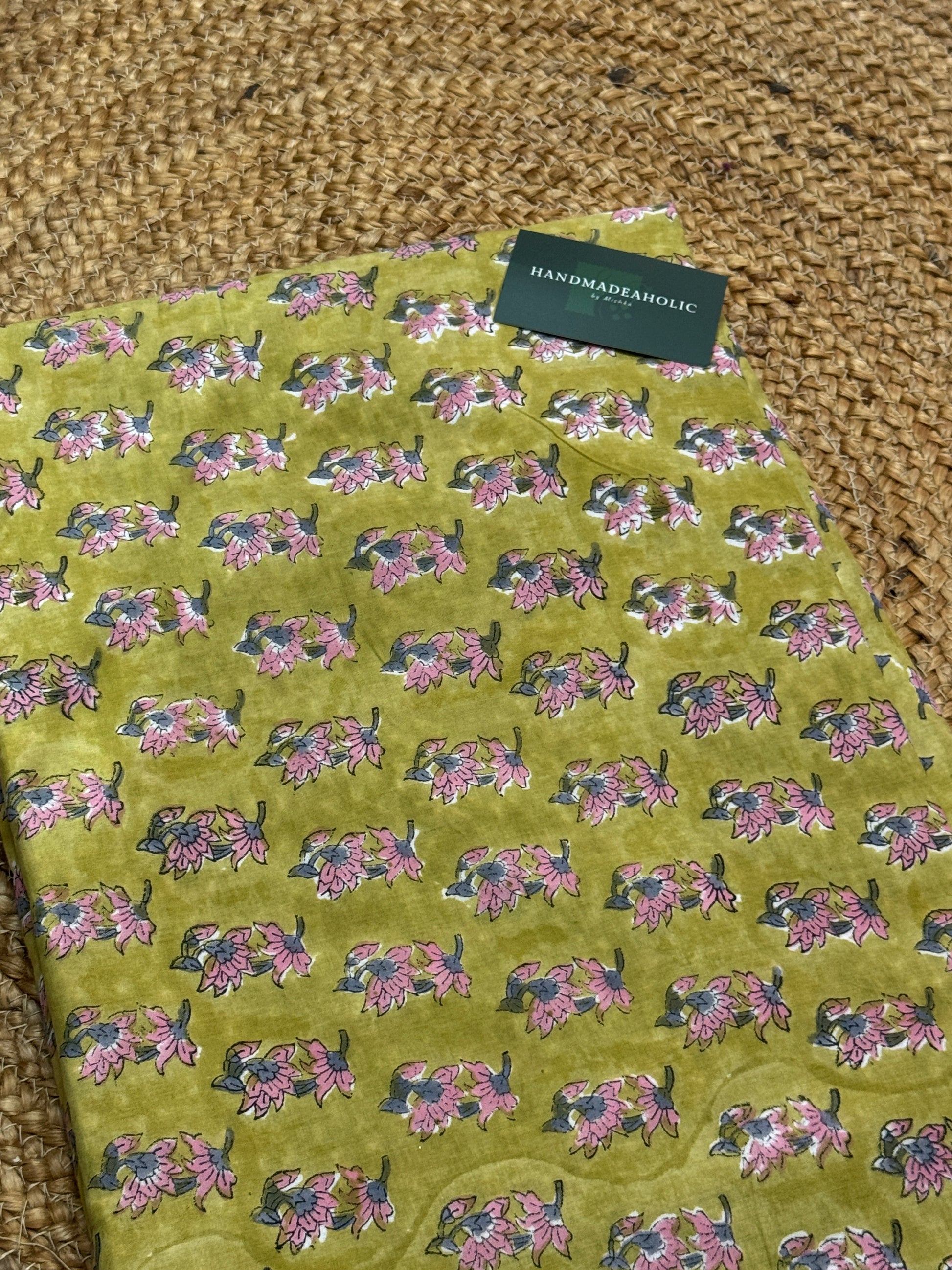 GREEN HANDBLOCK COTTON FABRIC HANDMADEAHOLIC BY MISHKA