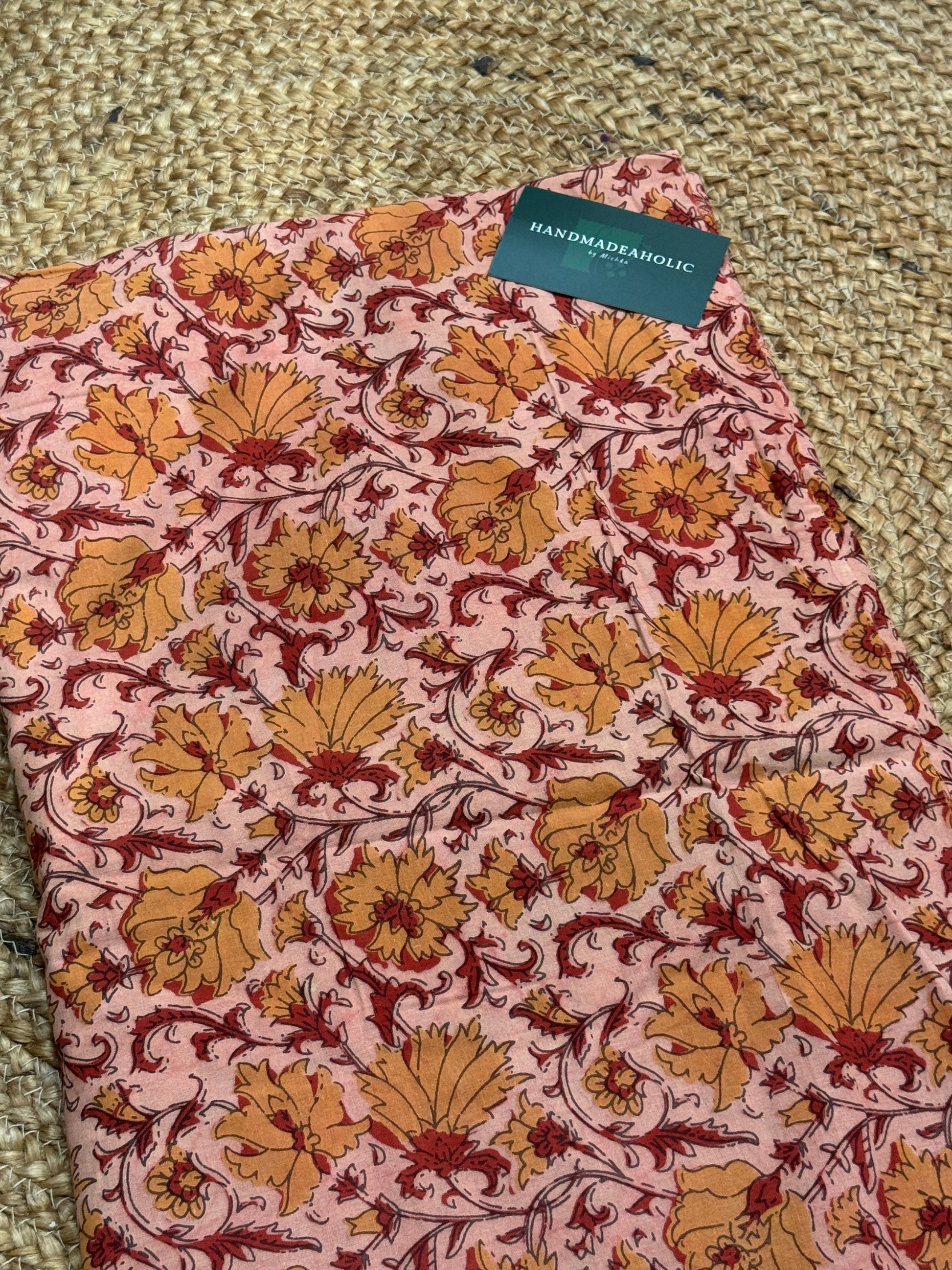 ORANGE FLOWER HANDBLOCK COTTON FABRIC HANDMADEAHOLIC BY MISHKA