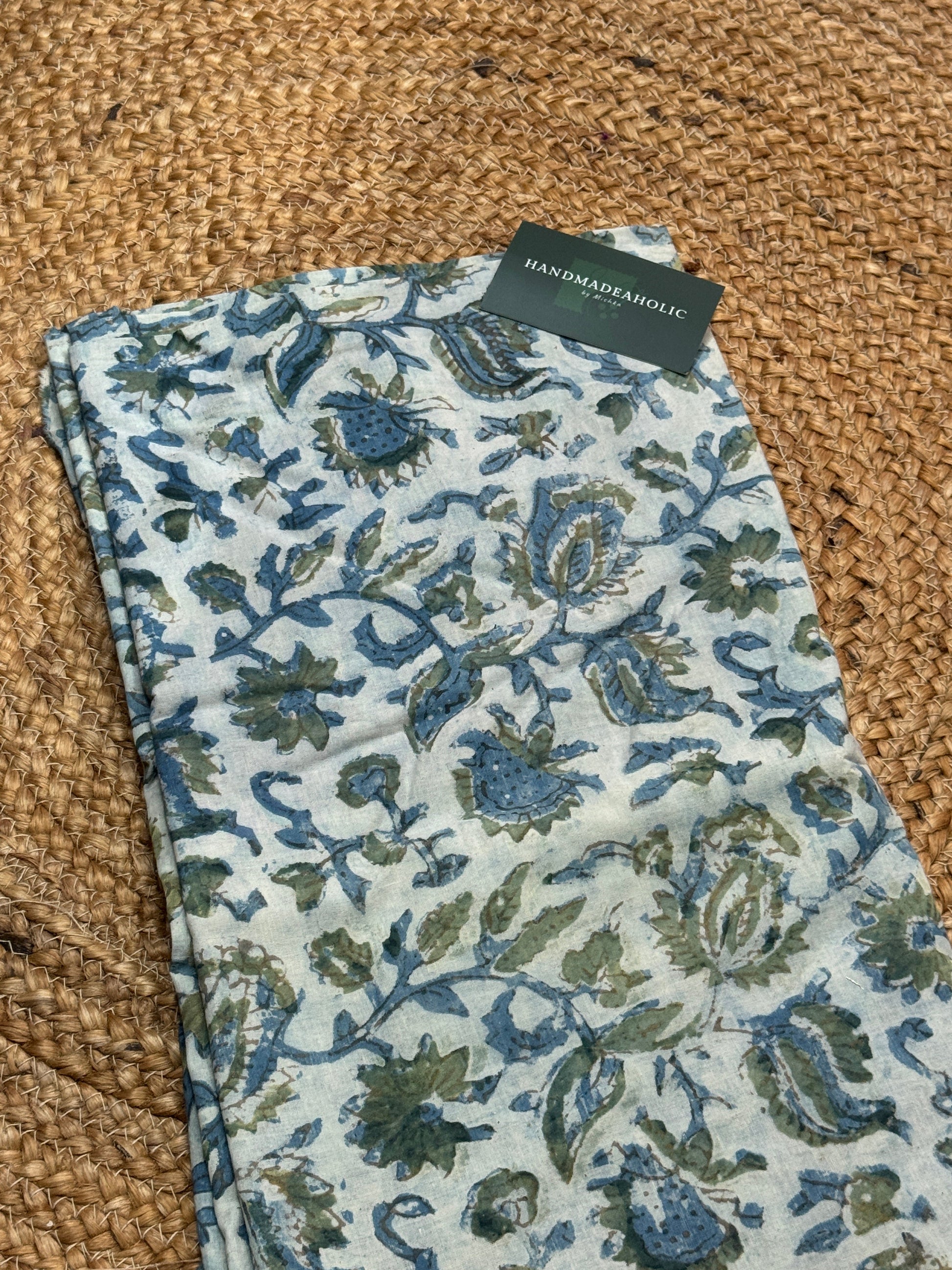 WHITE BLUE HANDBLOCK COTTON FABRIC HANDMADEAHOLIC BY MISHKA