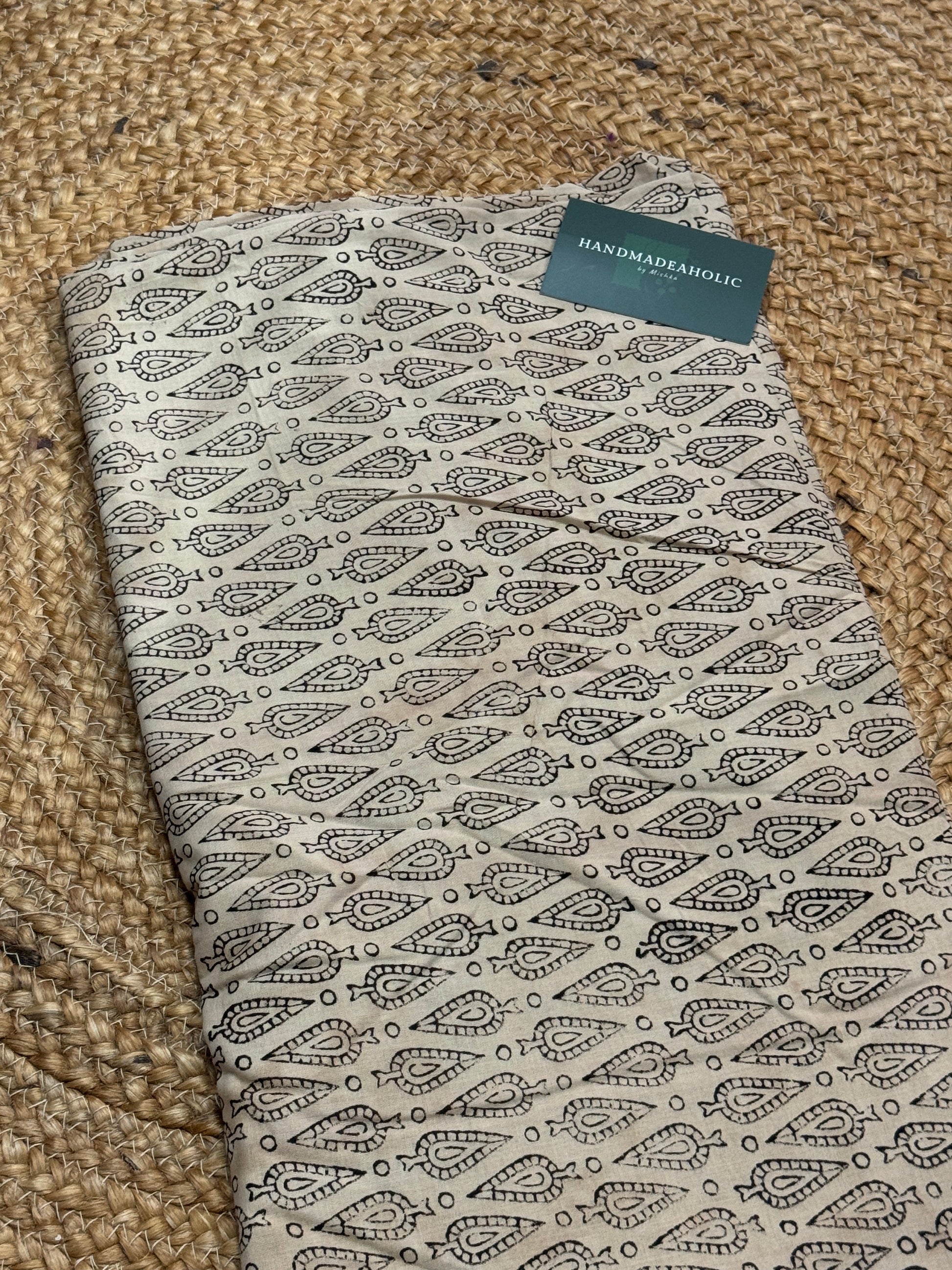 BLACK LEAF HANDBLOCK COTTON FABRIC HANDMADEAHOLIC BY MISHKA