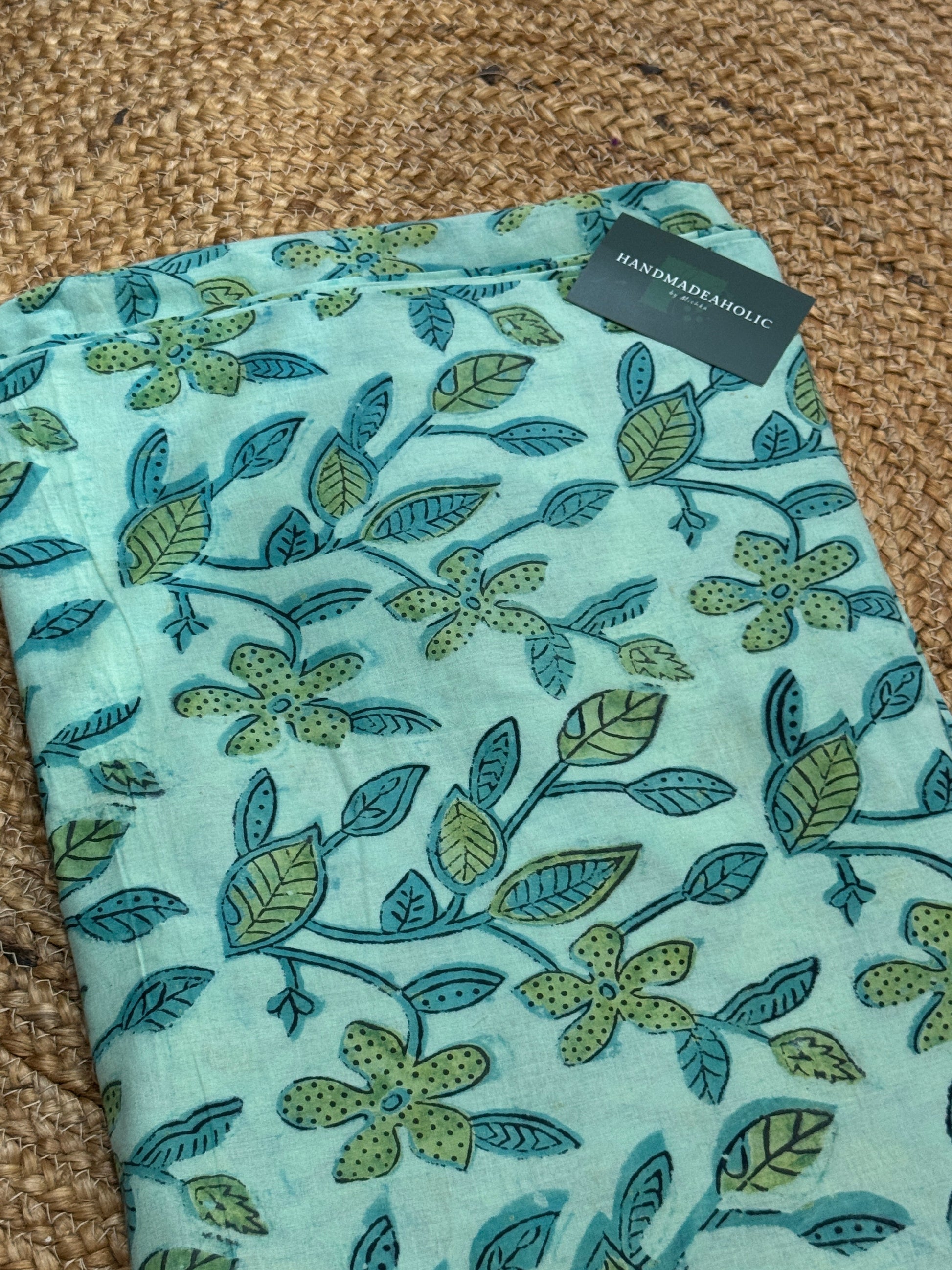 LIGHT GREEN FLOWER HANDBLOCK COTTON FABRIC HANDMADEAHOLIC BY MISHKA