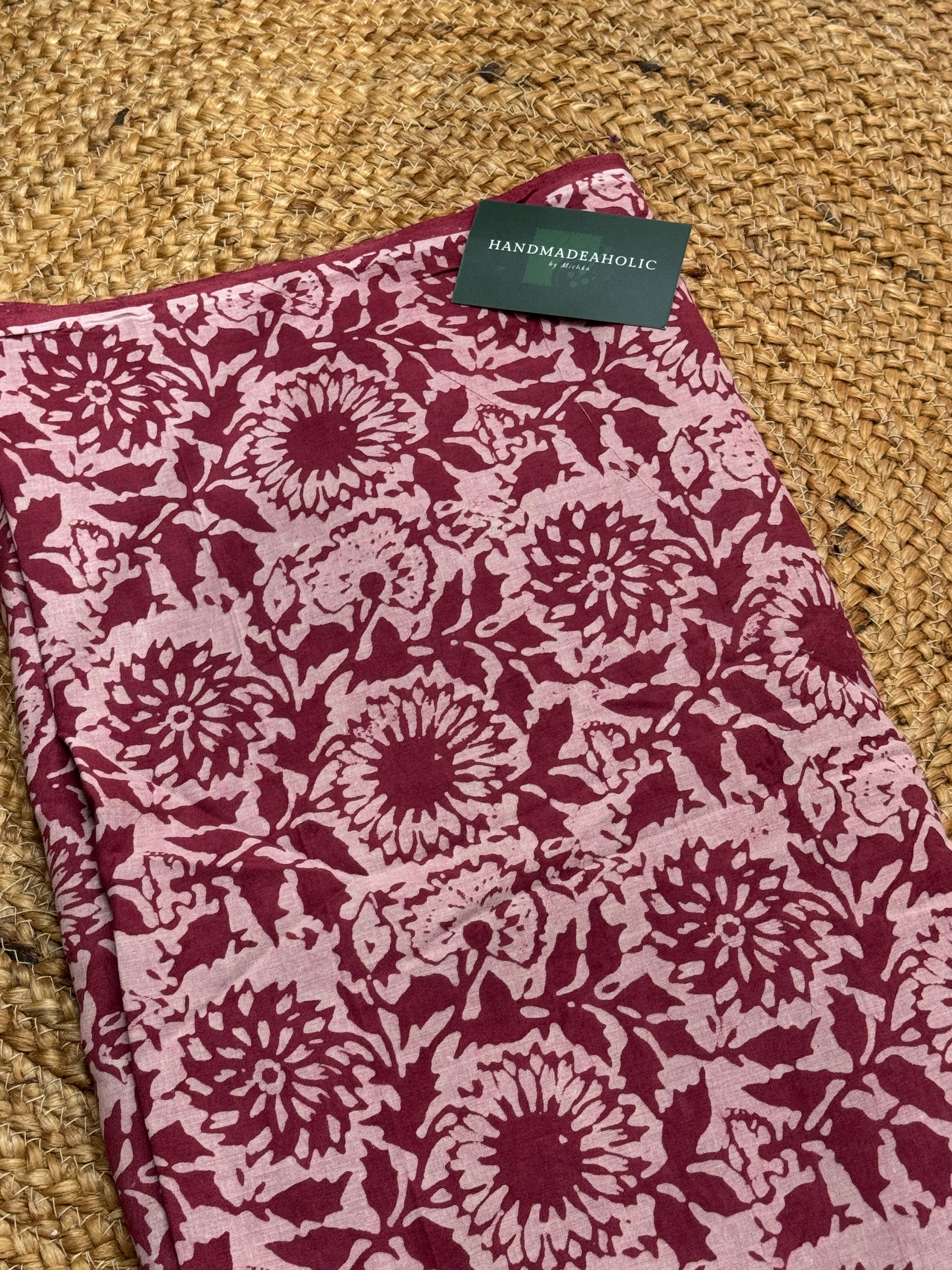 PEACH MAROON HANDBLOCK COTTON FABRIC HANDMADEAHOLIC BY MISHKA