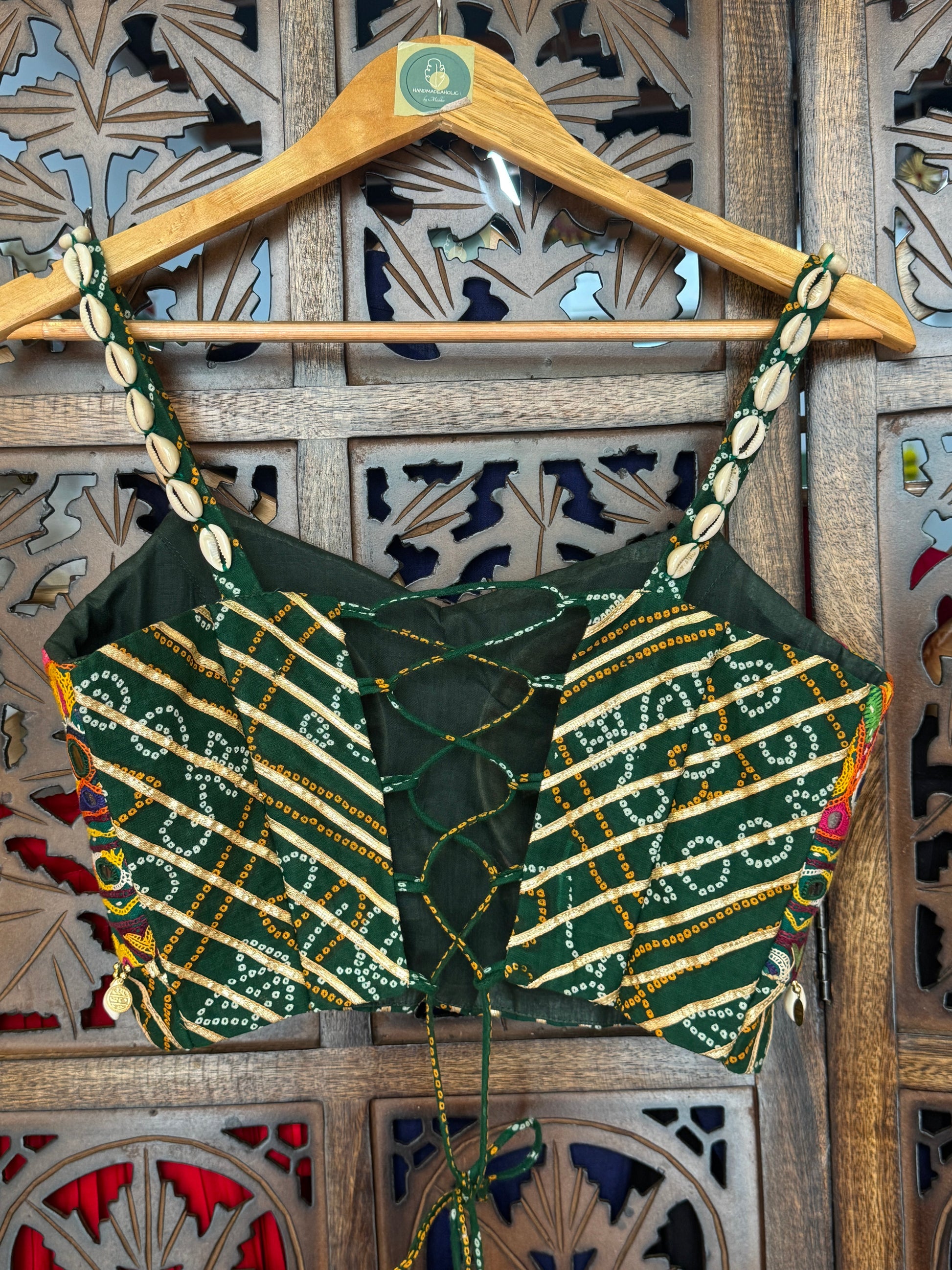 GREEN BANDHANI BLOUSE'25 HANDMADEAHOLIC BY MISHKA