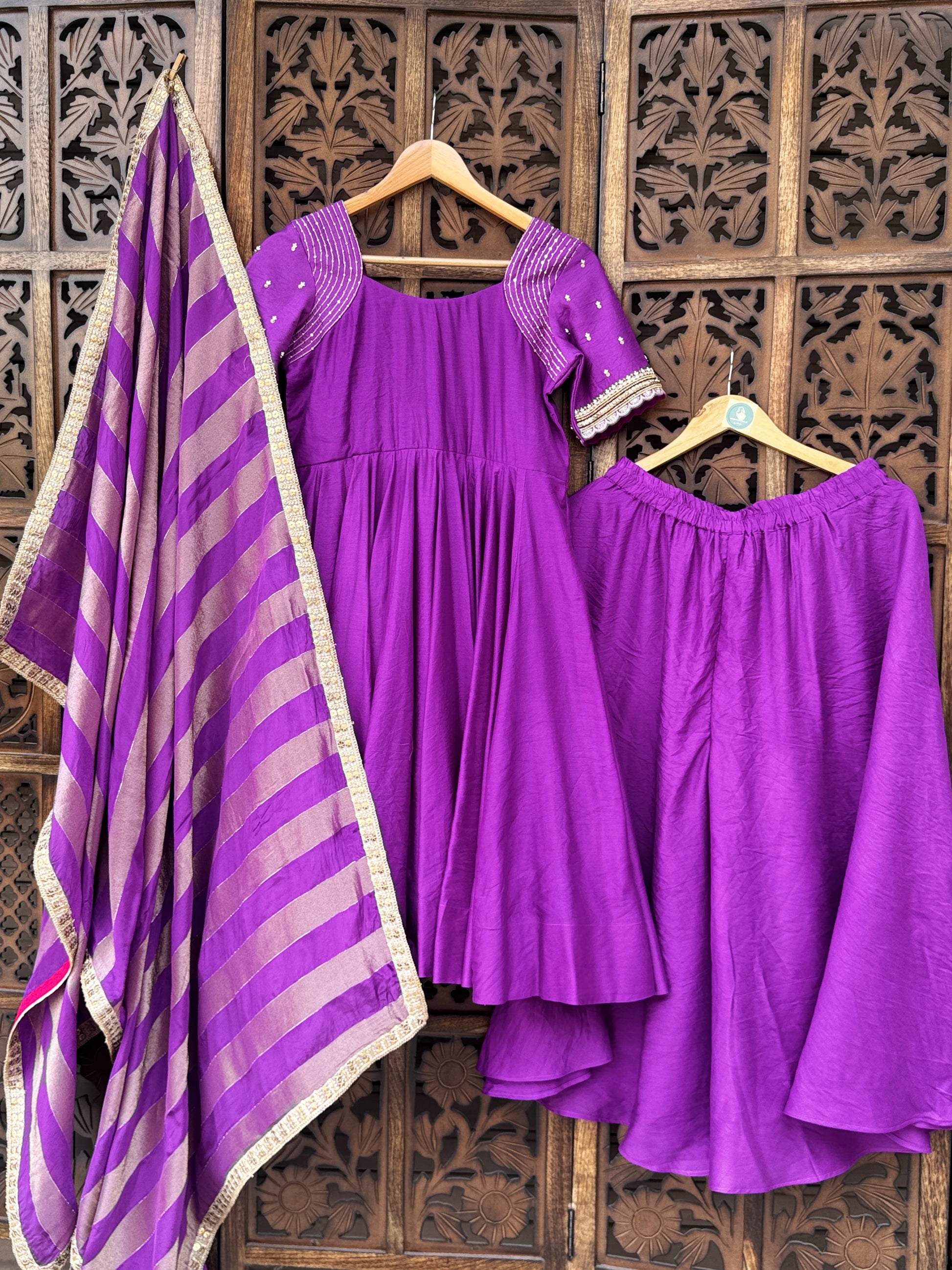 Royal Amethyst Handcrafted Chanderi Anarkali Set