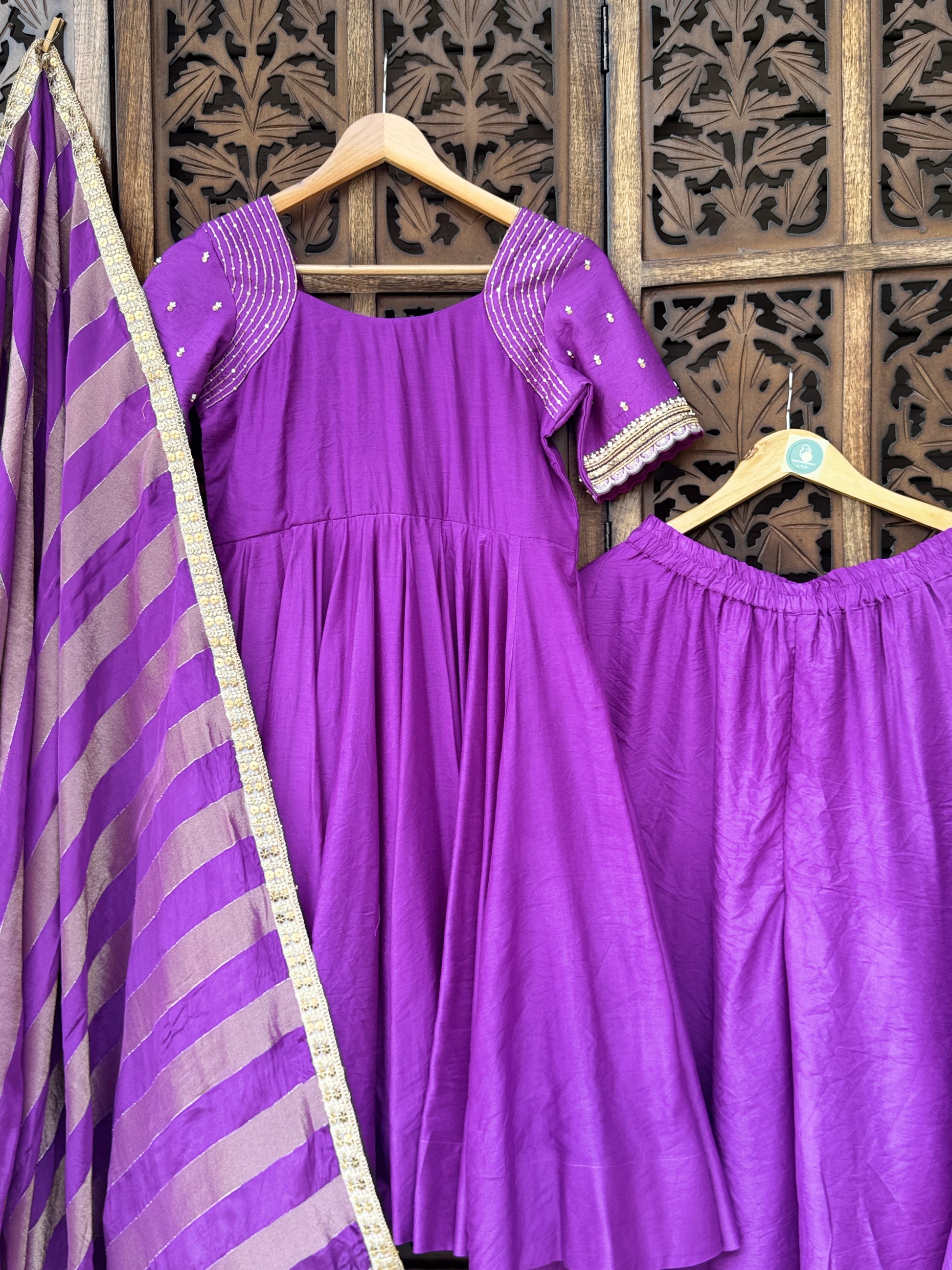 Royal Amethyst Handcrafted Chanderi Anarkali Set