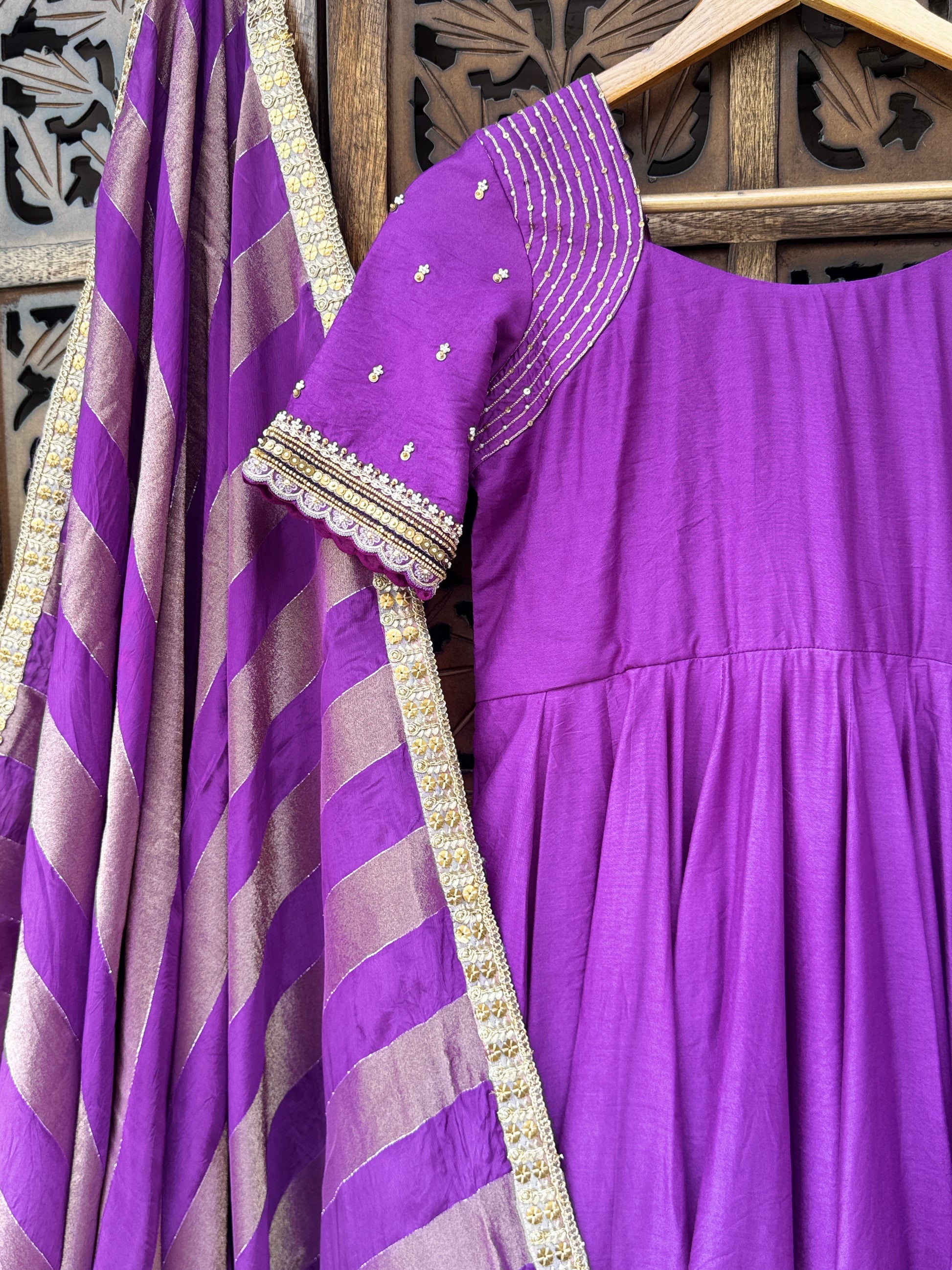 Royal Amethyst Handcrafted Chanderi Anarkali Set