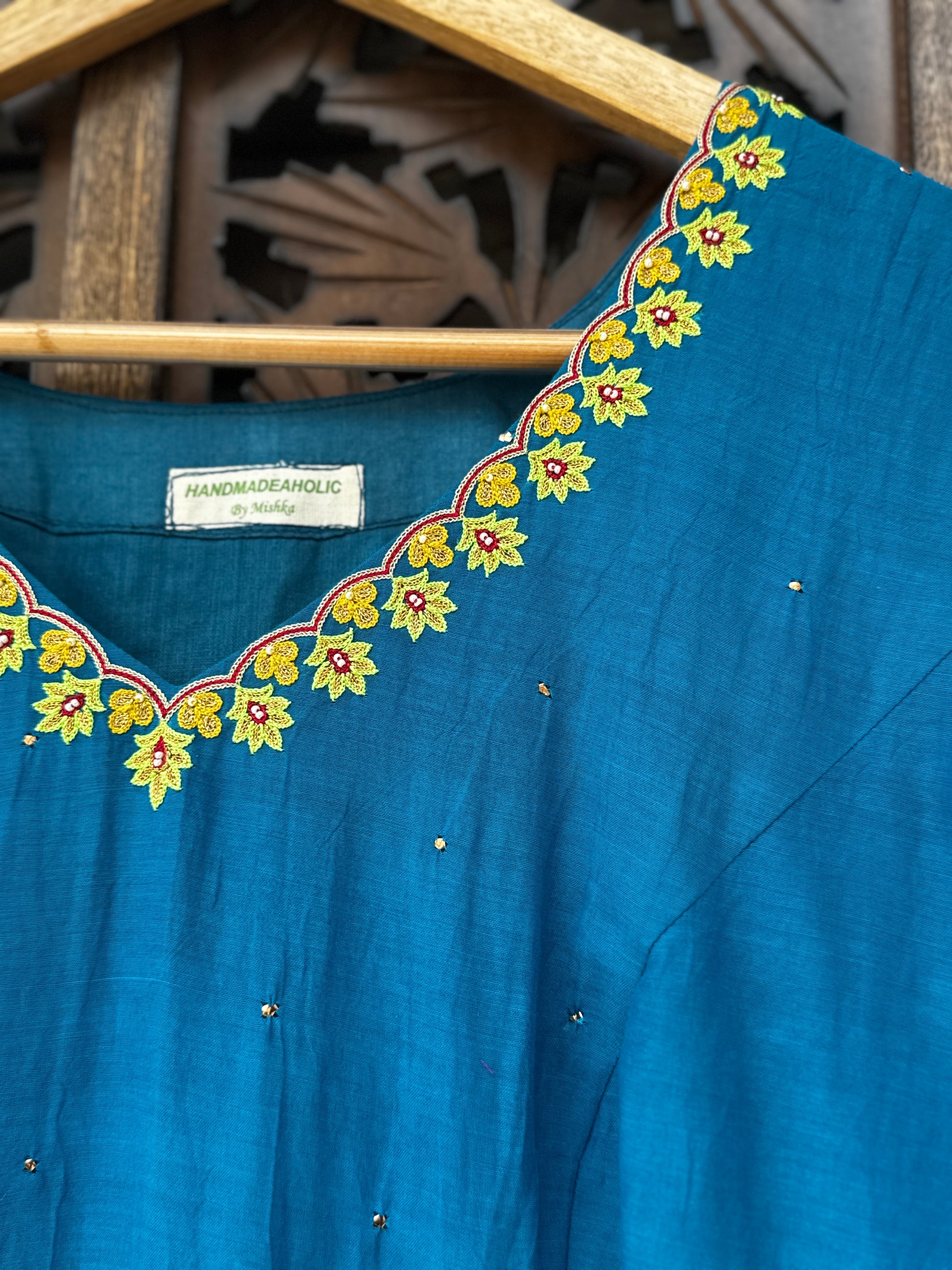 Teal Elegance: Handcrafted Chanderi Badla Suit Set
