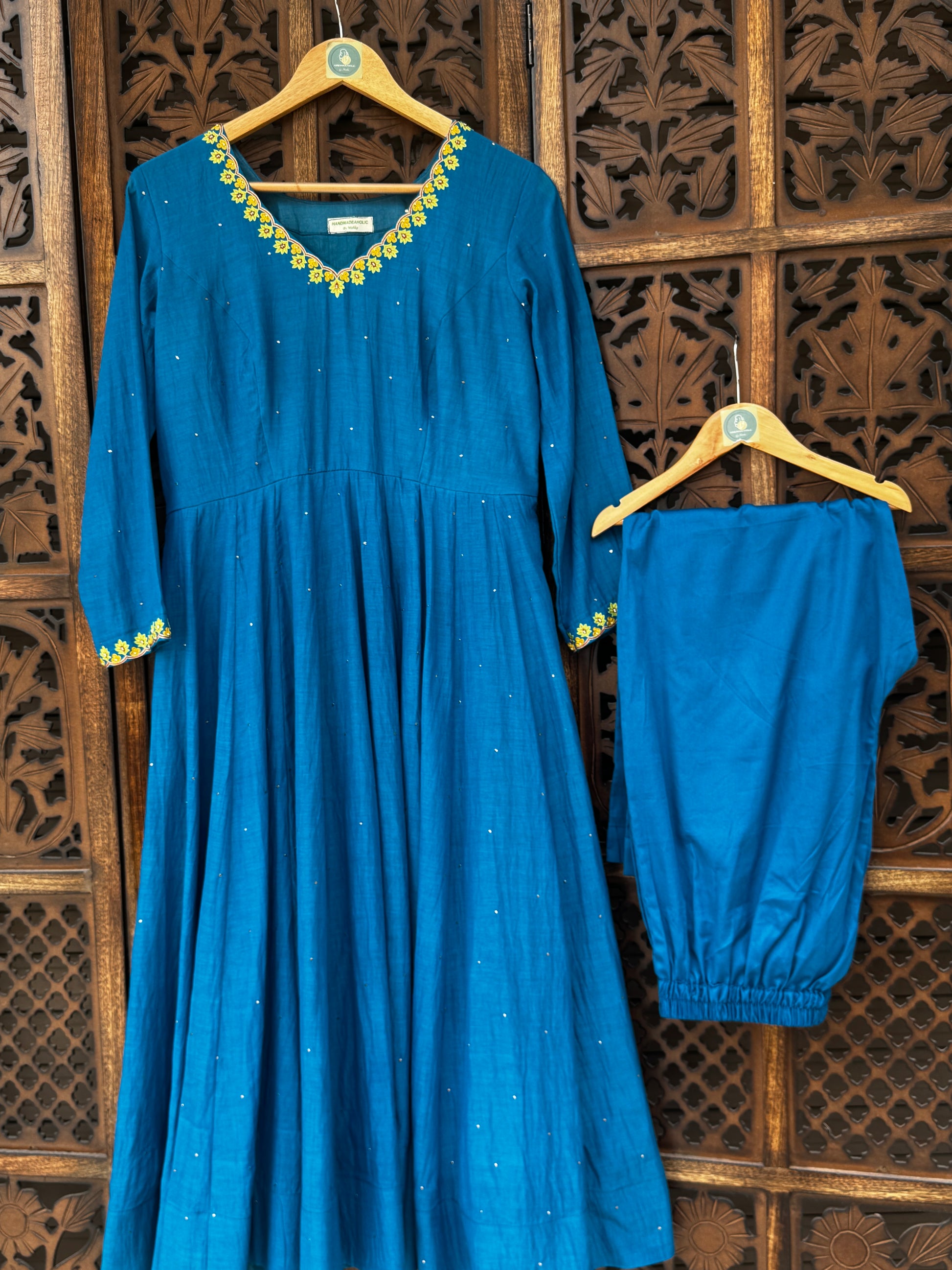 Teal Elegance: Handcrafted Chanderi Badla Suit Set