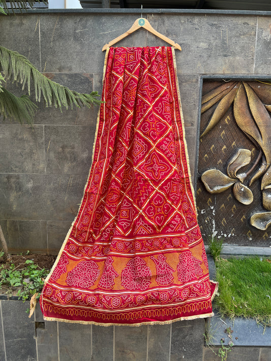 RED COTTON BANDHANI DUPATTA HANDMADEAHOLIC BY MISHKA