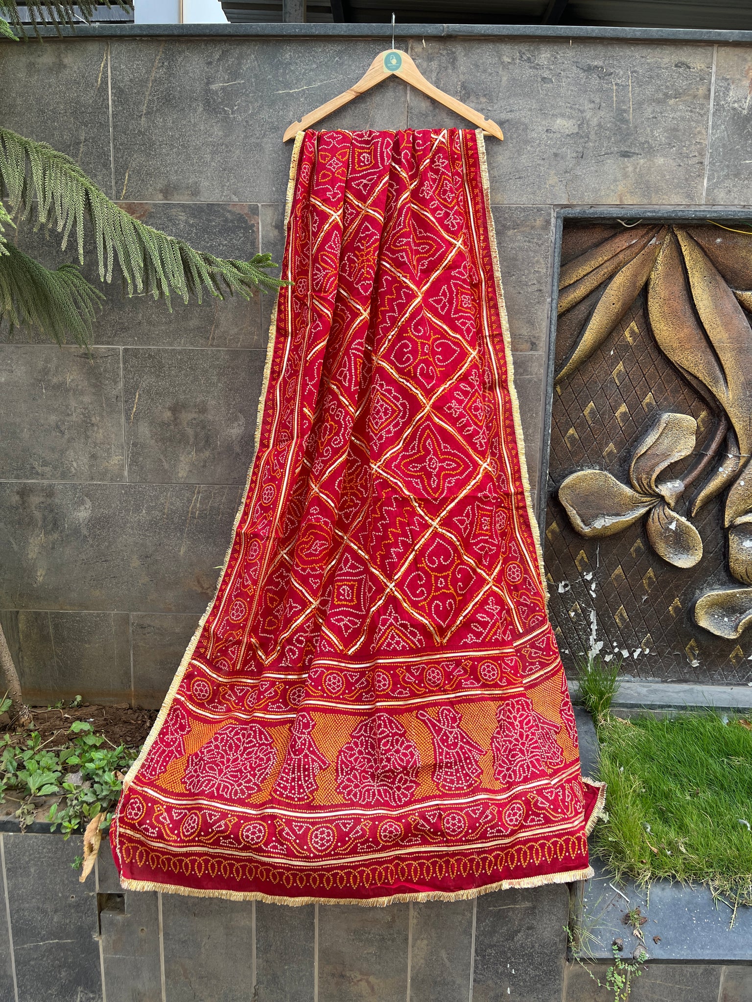 RED COTTON BANDHANI DUPATTA HANDMADEAHOLIC BY MISHKA