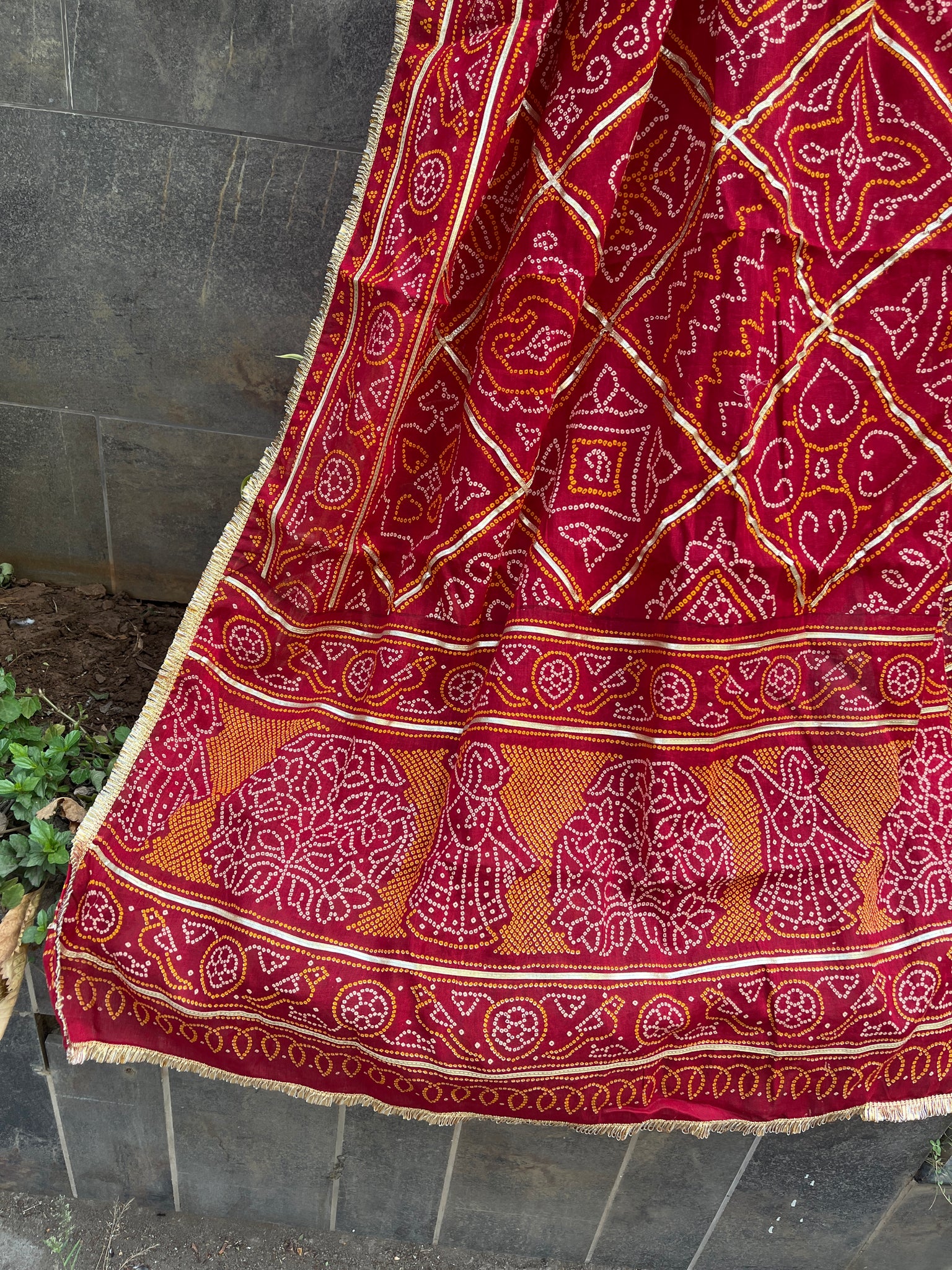 RED COTTON BANDHANI DUPATTA HANDMADEAHOLIC BY MISHKA