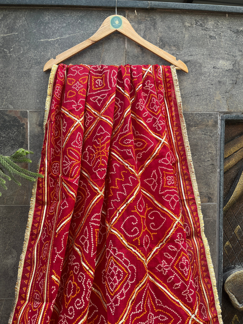 RED COTTON BANDHANI DUPATTA HANDMADEAHOLIC BY MISHKA