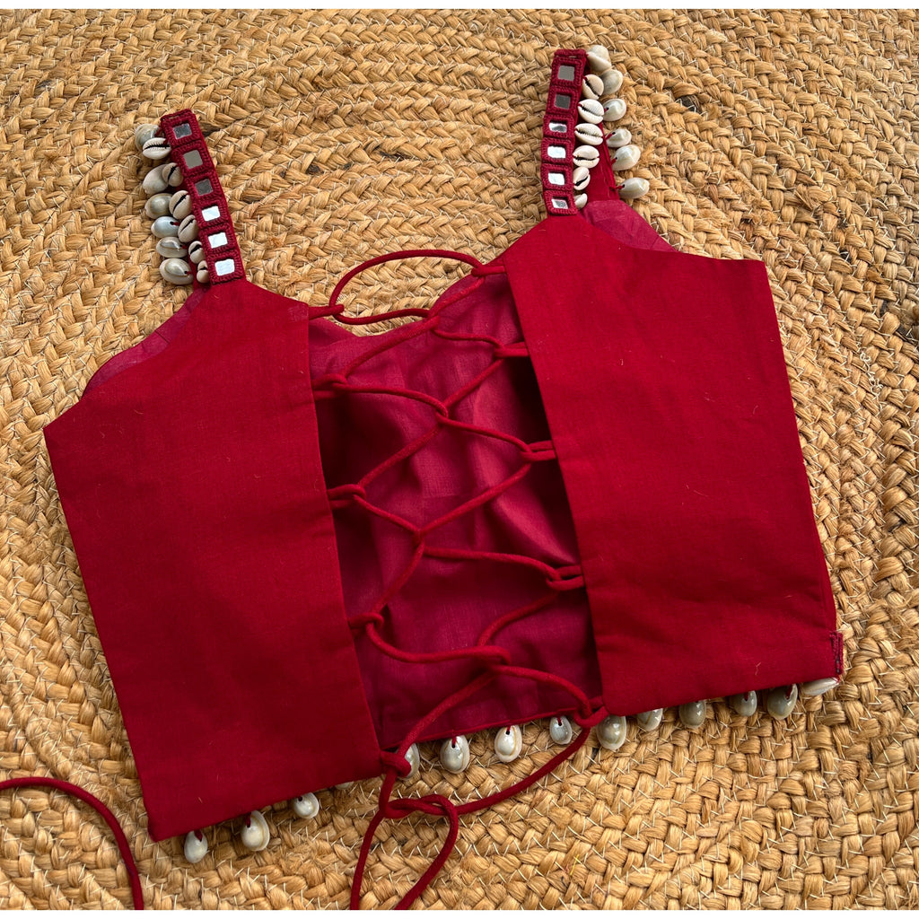 MAROON SPAGHETTI BLOUSE WITH COWRIE HANDMADEAHOLIC BY MISHKA