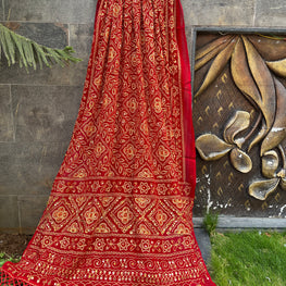 RED GEORGETTE VINTAGE DUPATTA HANDMADEAHOLIC BY MISHKA