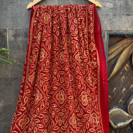 RED GEORGETTE VINTAGE DUPATTA HANDMADEAHOLIC BY MISHKA