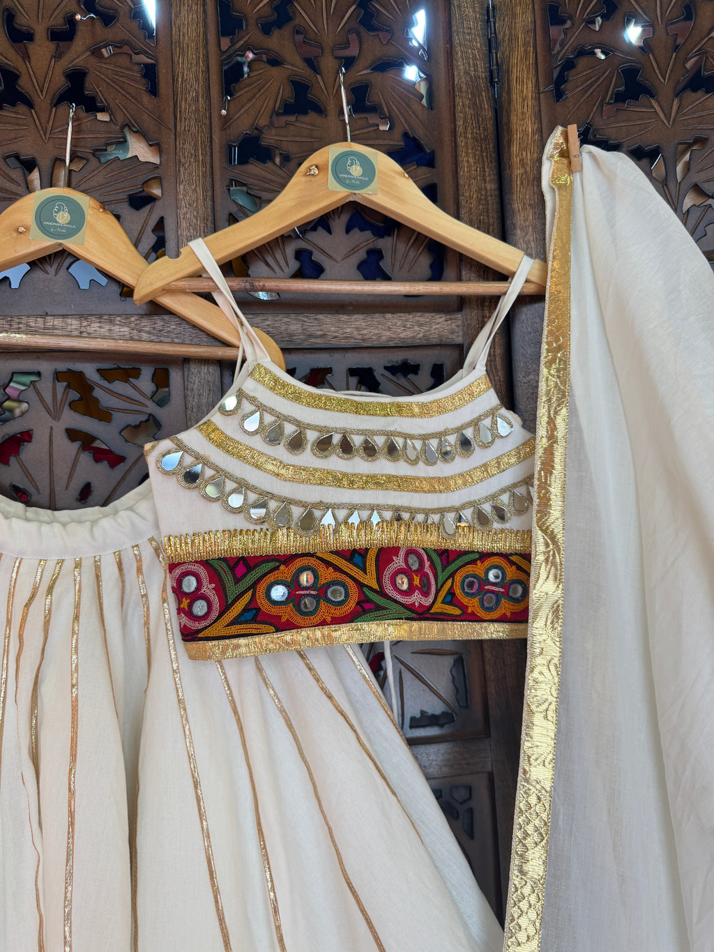 OFF WHITE DOUBLE LAYER KIDS CHOLI RAAS'25 HANDMADEAHOLIC BY MISHKA