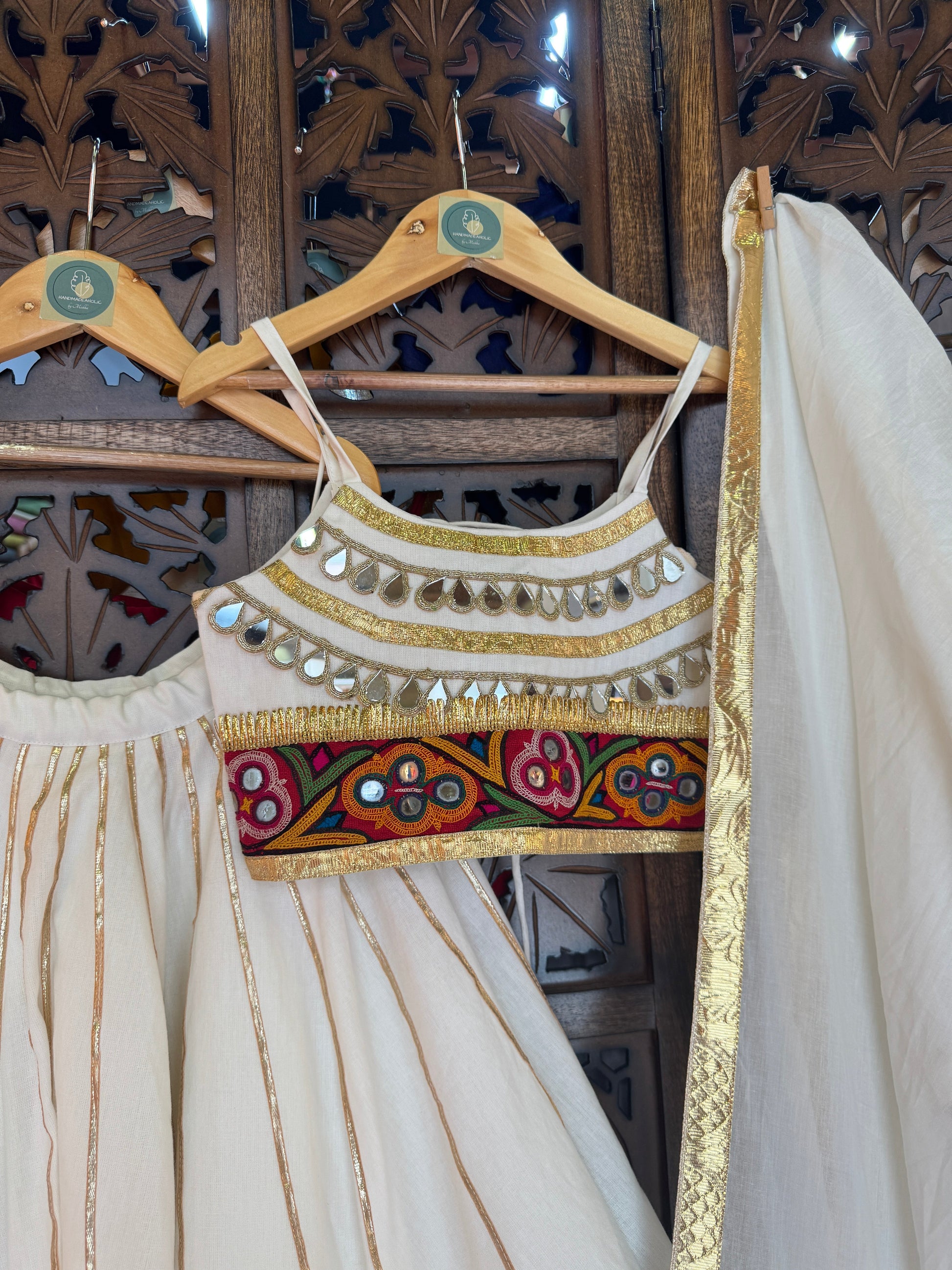 OFF WHITE DOUBLE LAYER KIDS CHOLI RAAS'25 HANDMADEAHOLIC BY MISHKA