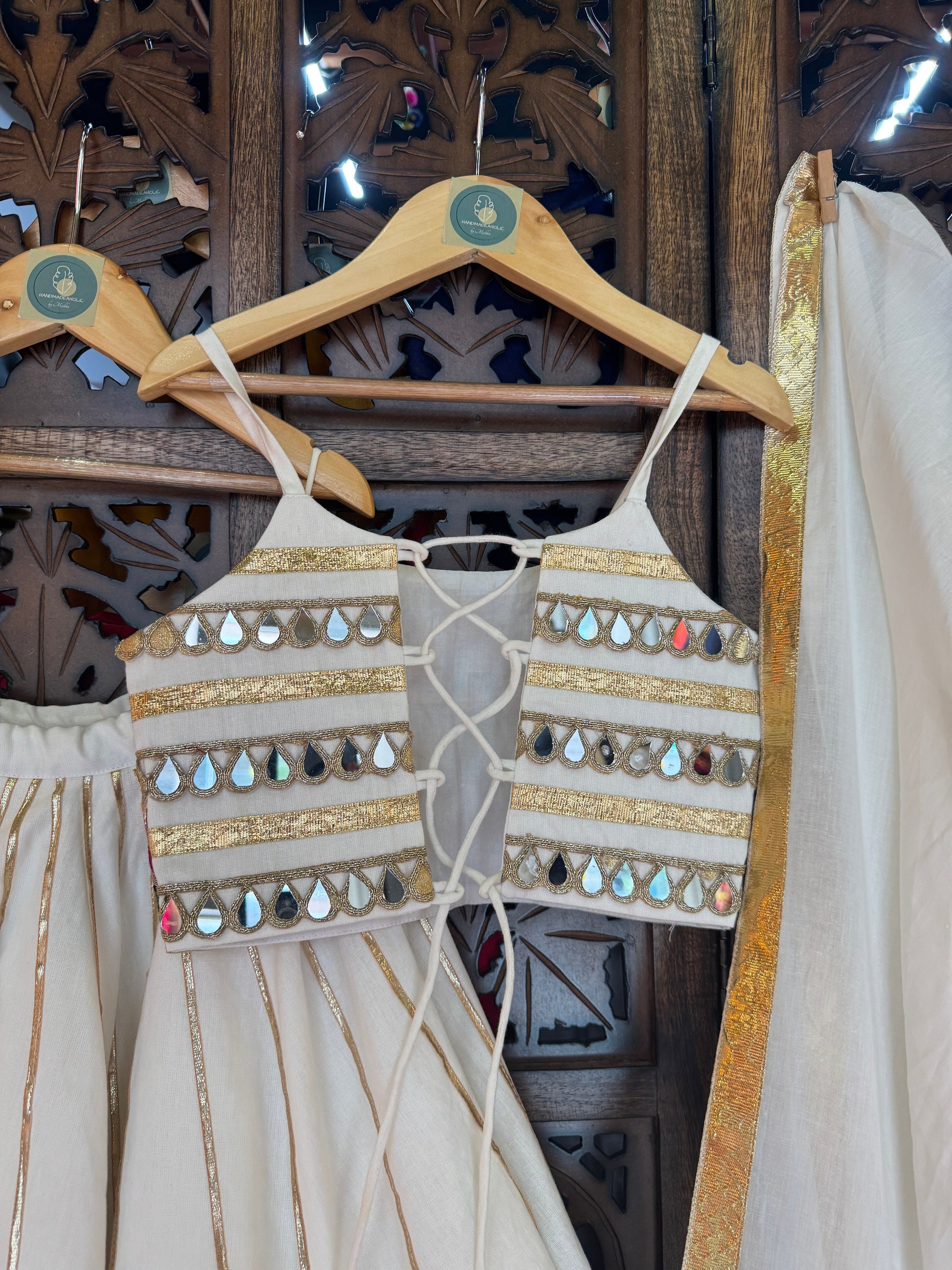 OFF WHITE DOUBLE LAYER KIDS CHOLI RAAS'25 HANDMADEAHOLIC BY MISHKA