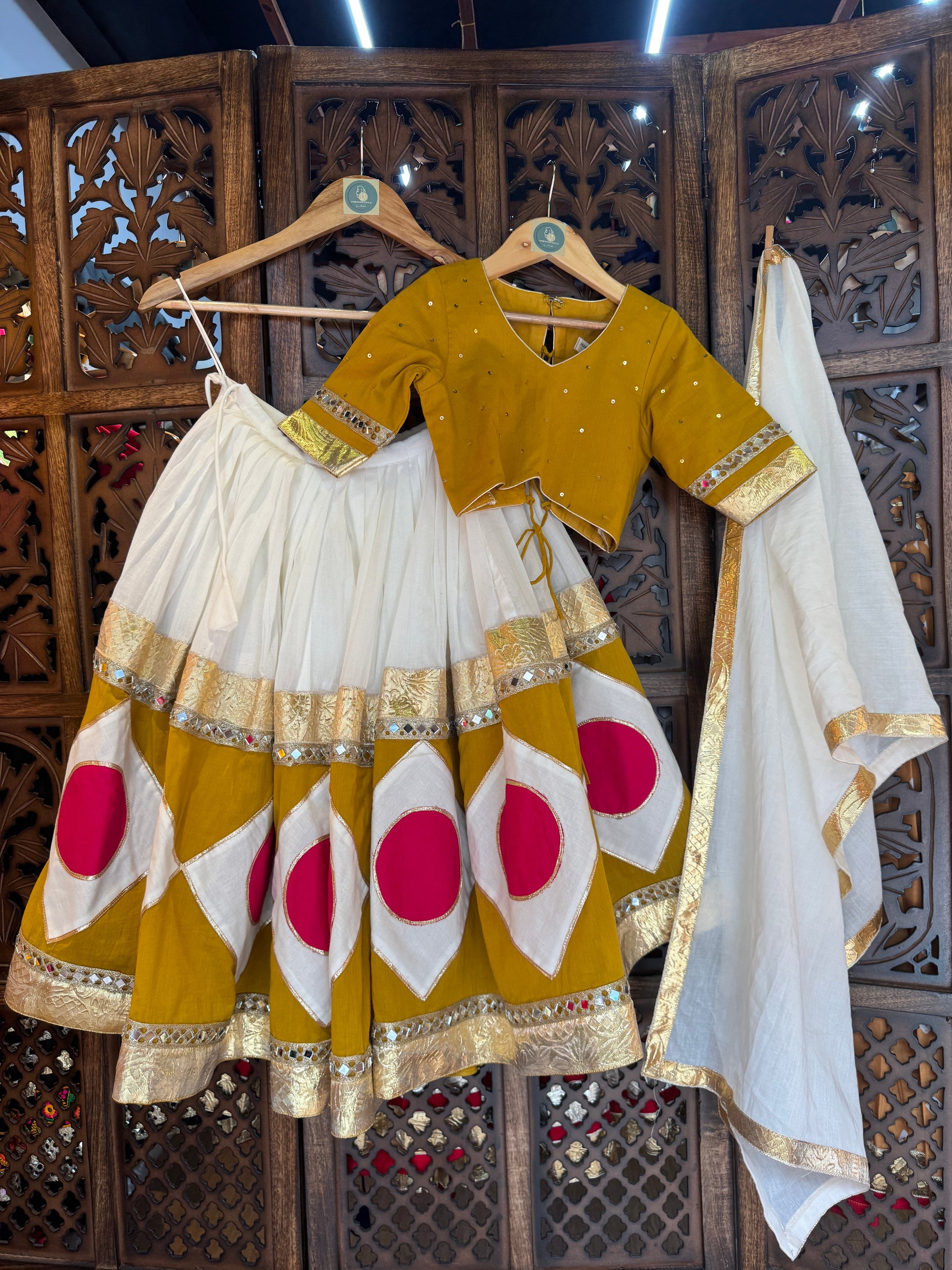 MUSTARD AND PINK KIDS CHOLI RAAS'25 HANDMADEAHOLIC BY MISHKA
