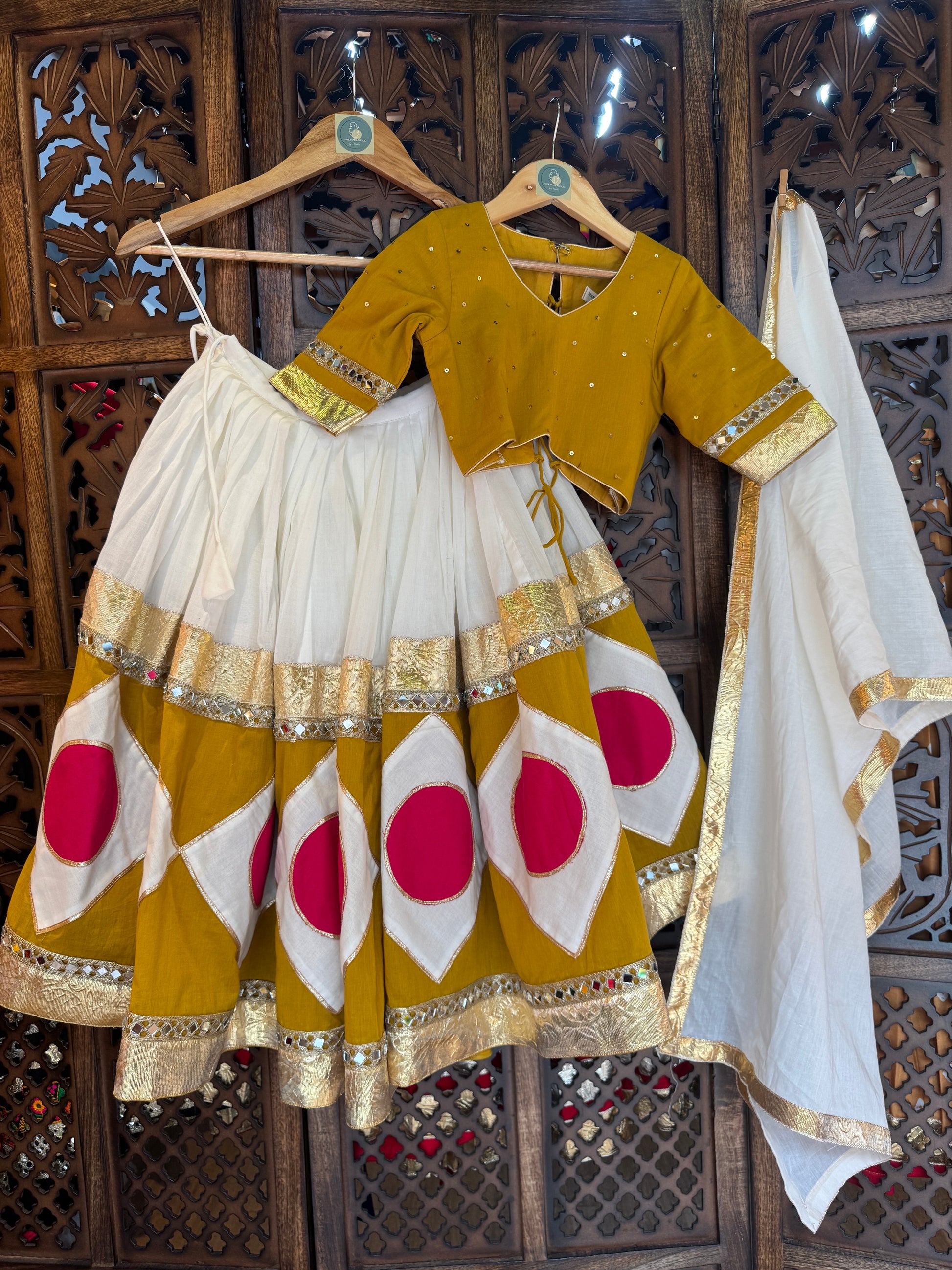 MUSTARD AND PINK KIDS CHOLI RAAS'25 HANDMADEAHOLIC BY MISHKA
