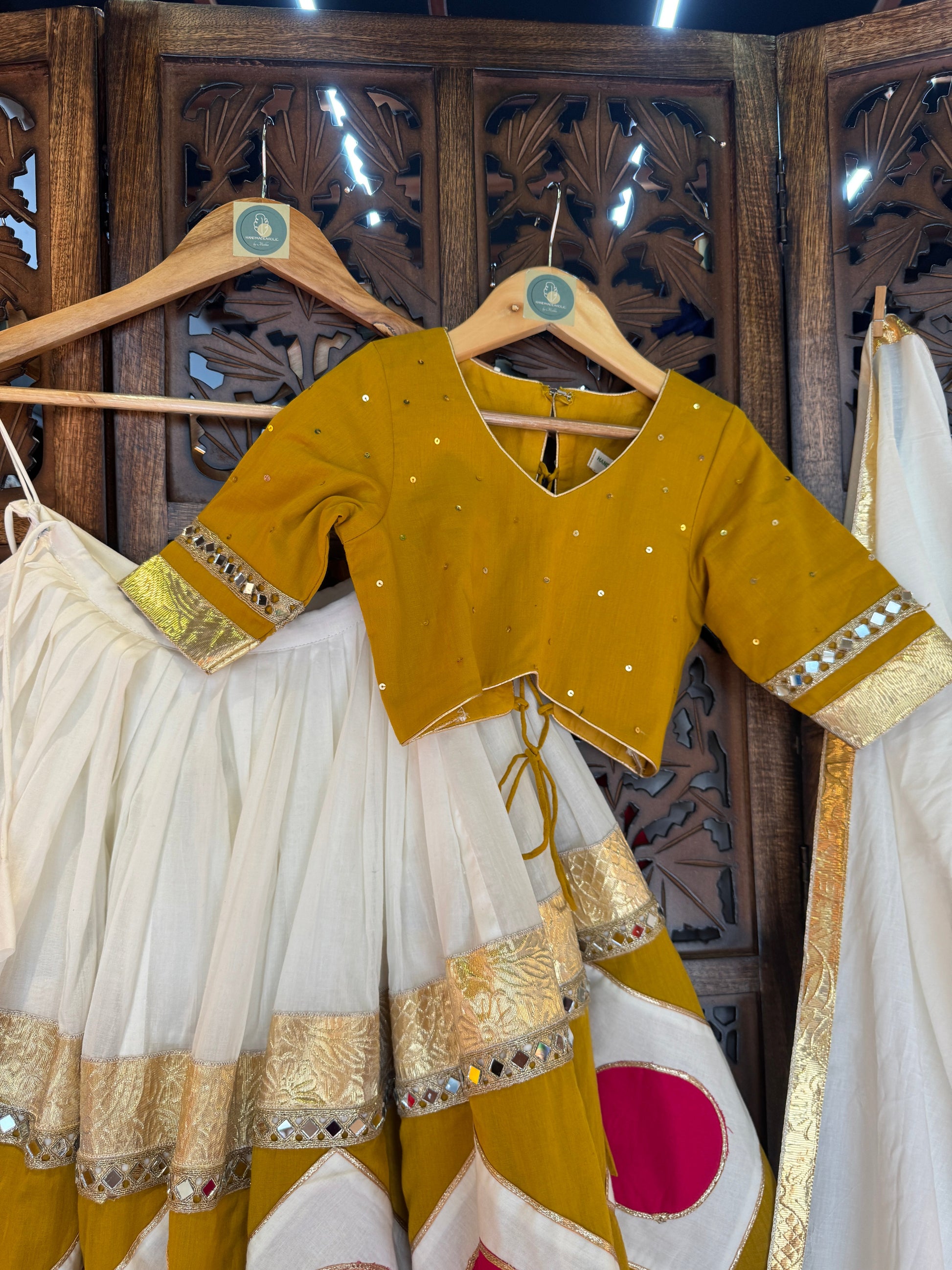 MUSTARD AND PINK KIDS CHOLI RAAS'25 HANDMADEAHOLIC BY MISHKA