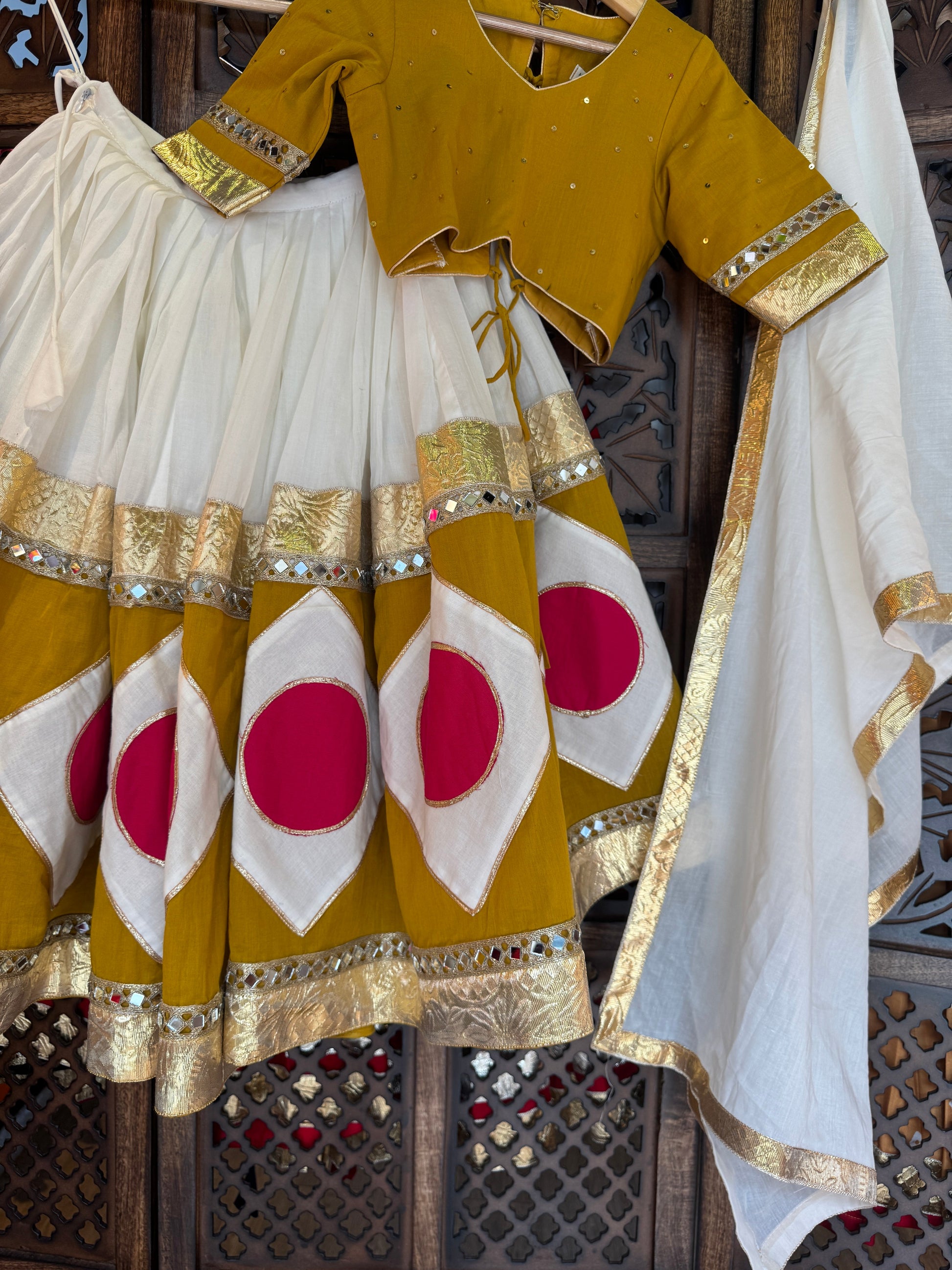 MUSTARD AND PINK KIDS CHOLI RAAS'25 HANDMADEAHOLIC BY MISHKA