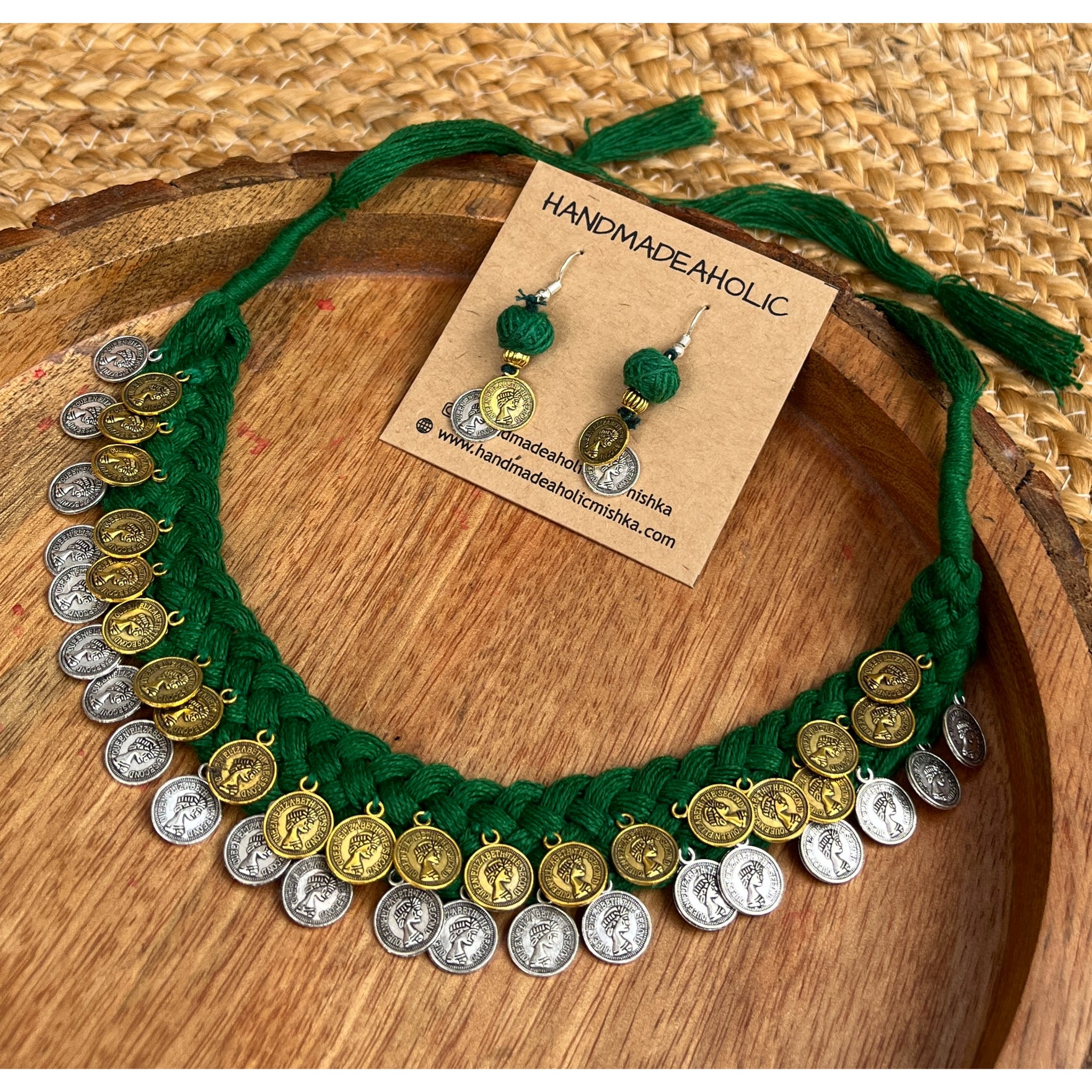 GREEN COIN NECKPIECE HANDMADEAHOLIC BY MISHKA