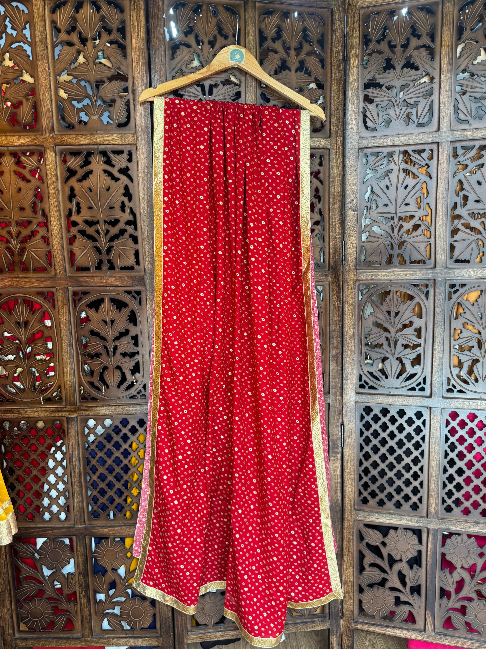 RED BANDHANI REYON DUPATTA HANDMADEAHOLIC BY MISHKA