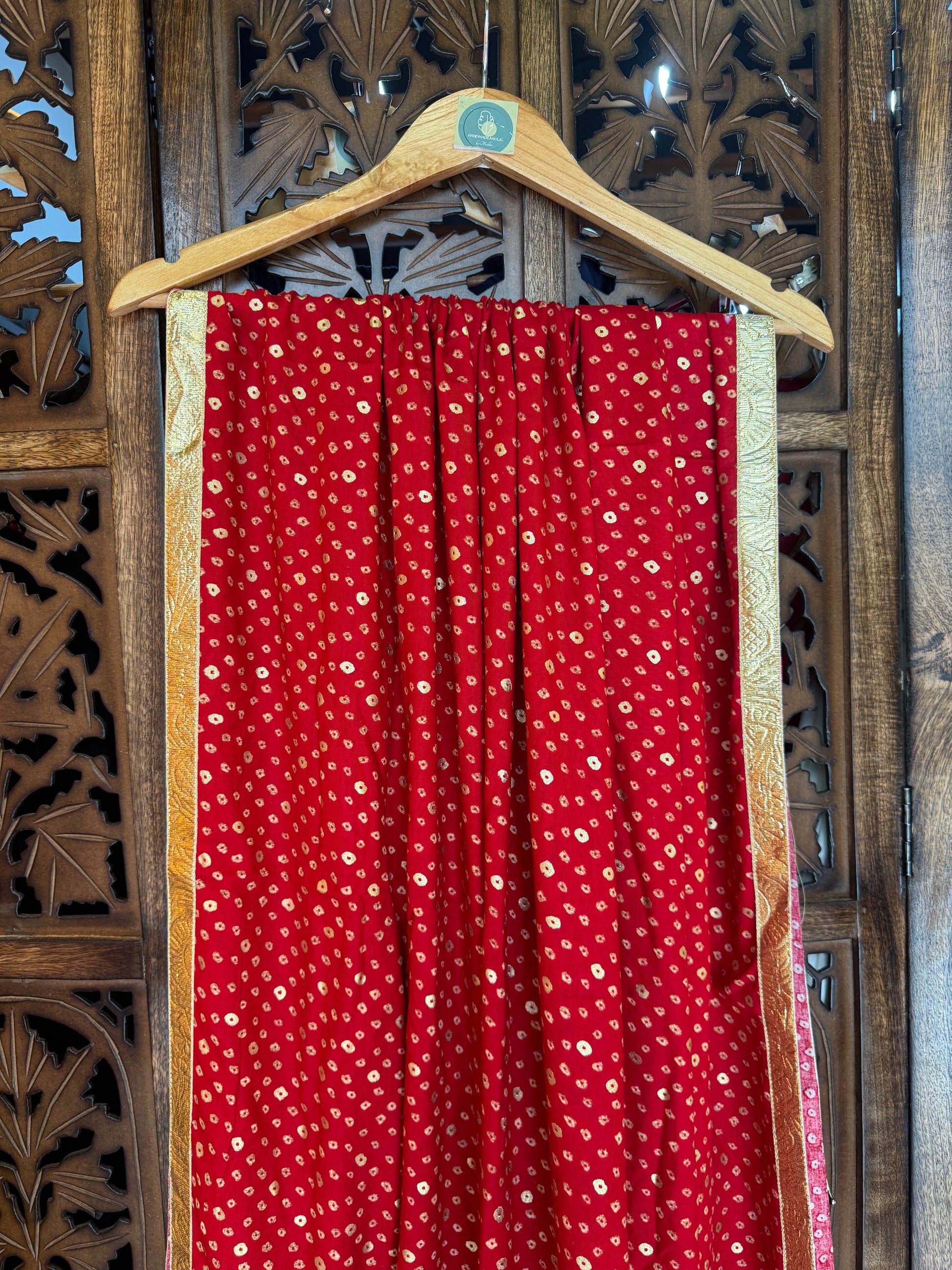 RED BANDHANI REYON DUPATTA HANDMADEAHOLIC BY MISHKA