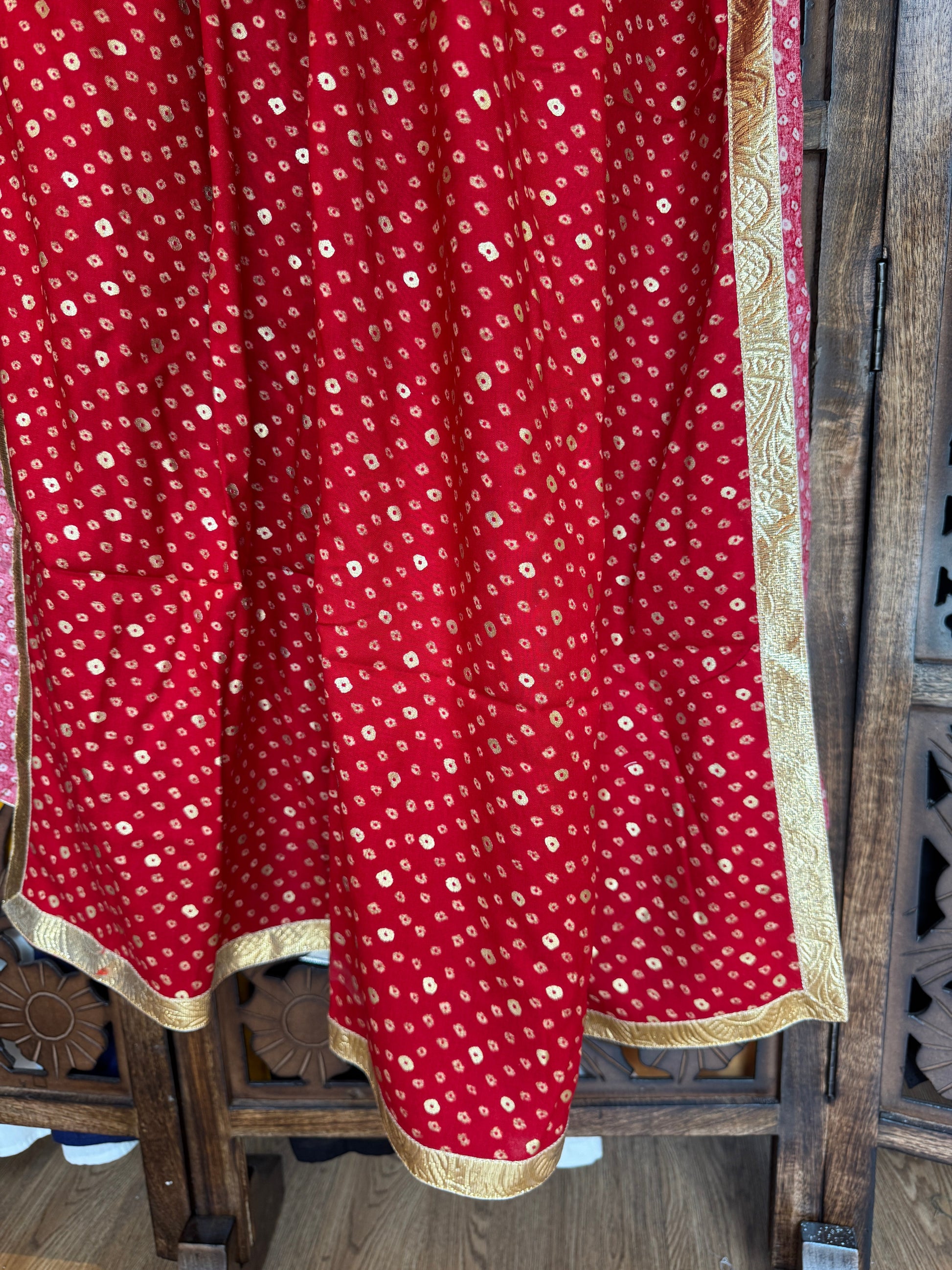 RED BANDHANI REYON DUPATTA HANDMADEAHOLIC BY MISHKA