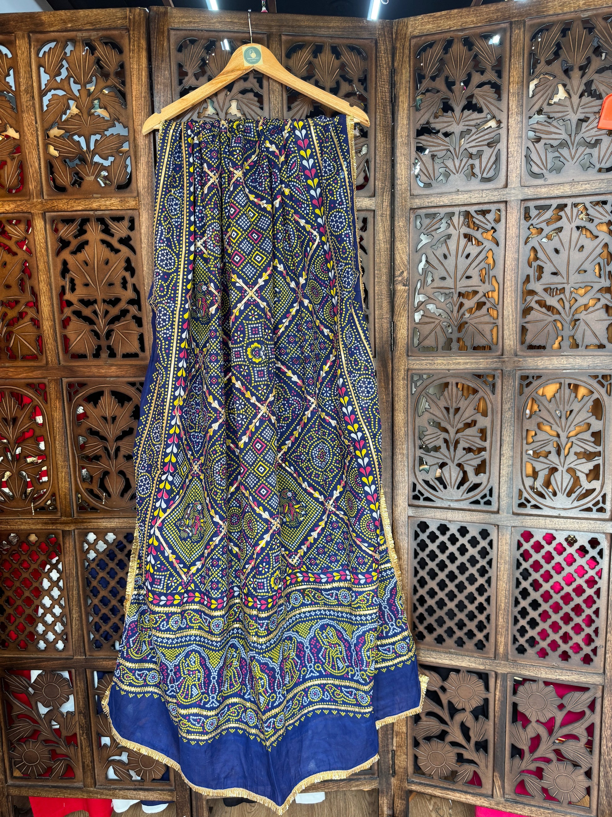 BLUE AND PINK COTTON BANDHANI DUPATTA HANDMADEAHOLIC BY MISHKA