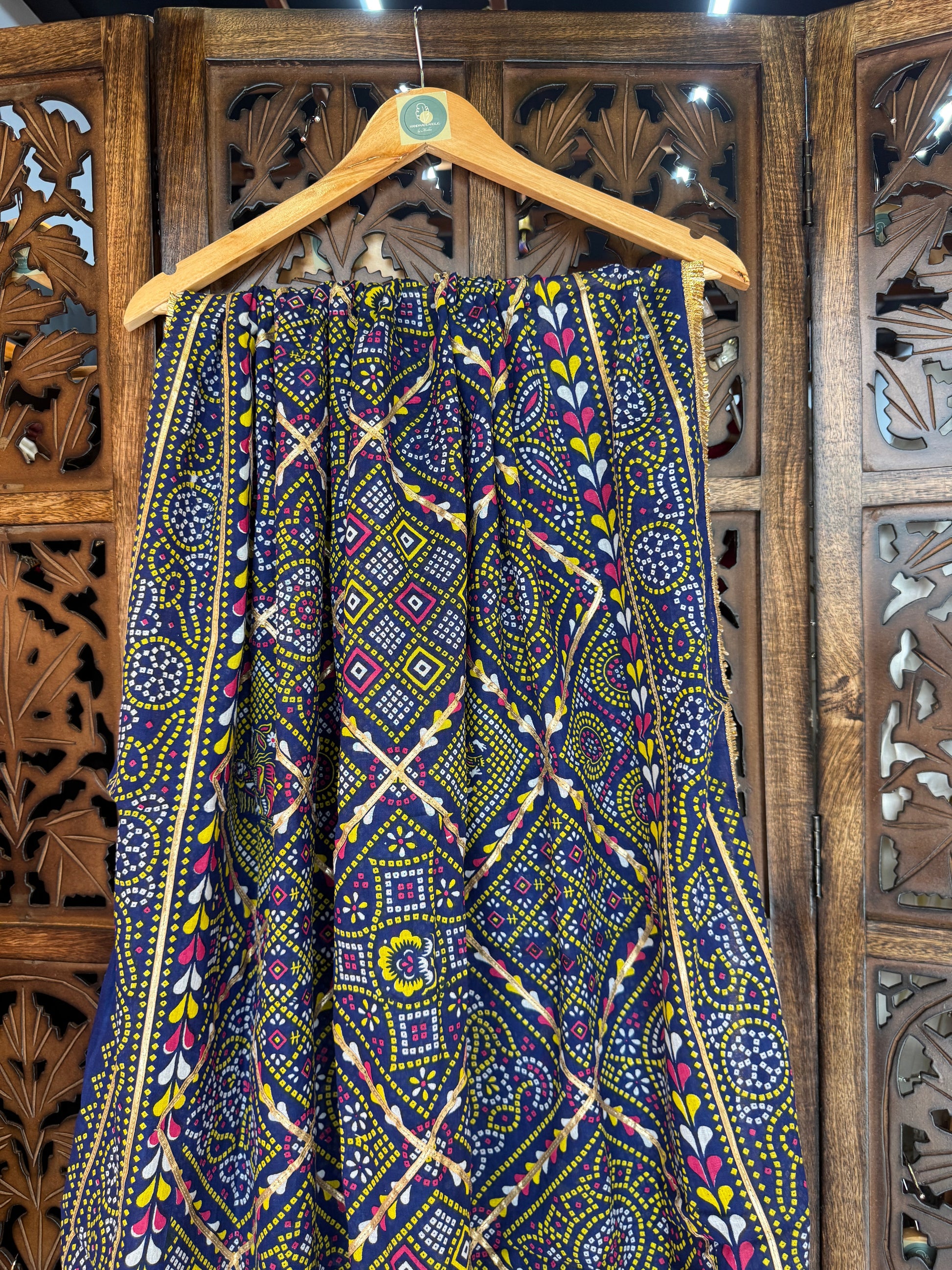 BLUE AND PINK COTTON BANDHANI DUPATTA HANDMADEAHOLIC BY MISHKA