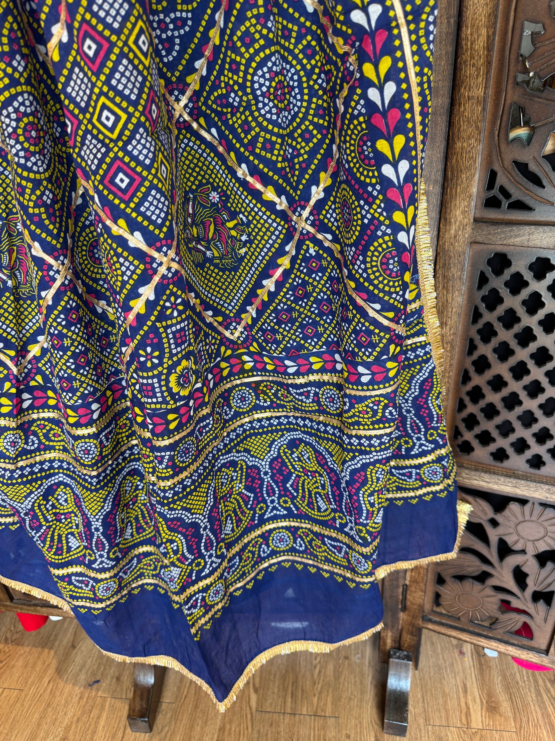 BLUE AND PINK COTTON BANDHANI DUPATTA HANDMADEAHOLIC BY MISHKA