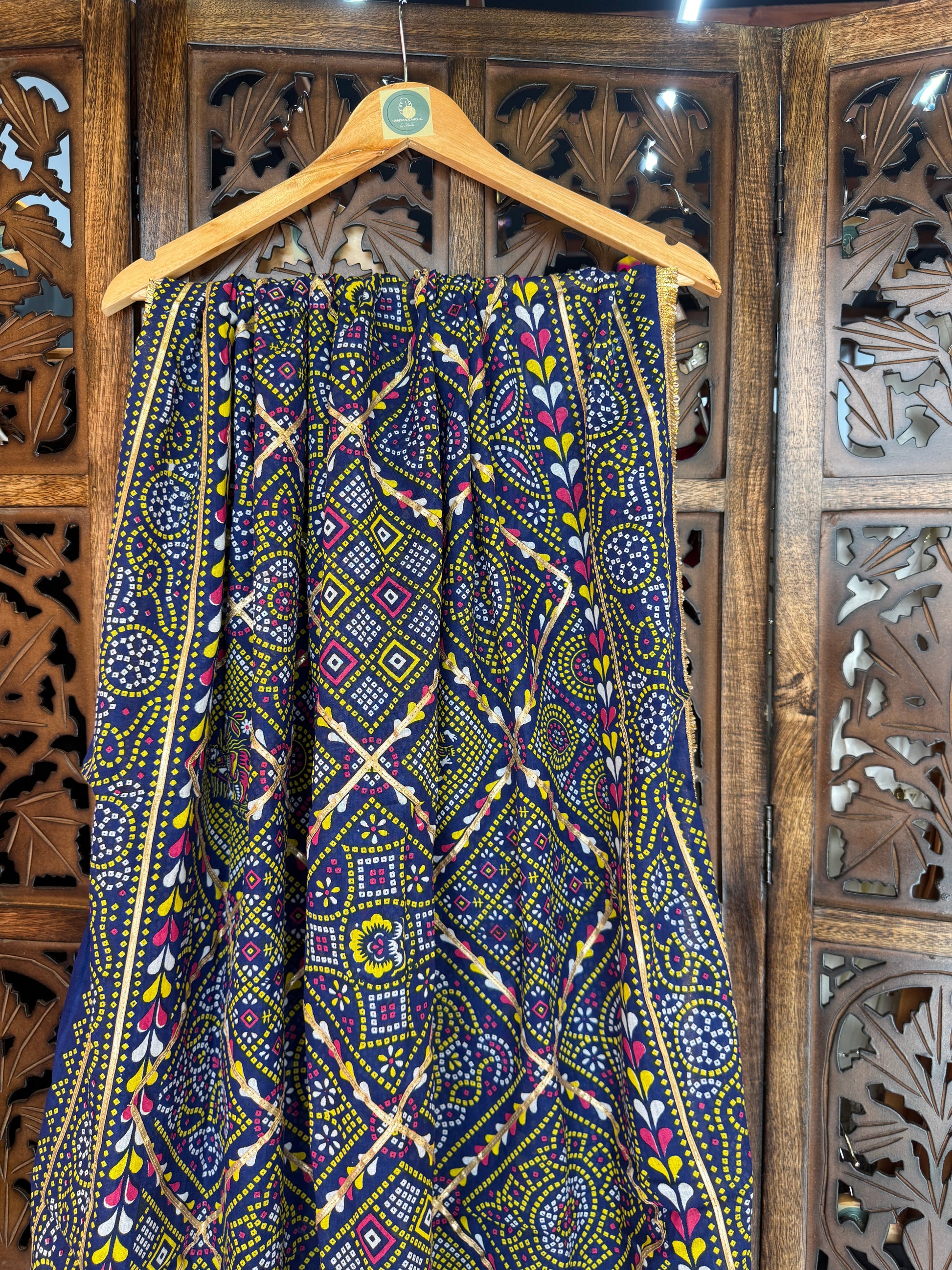 BLUE AND PINK COTTON BANDHANI DUPATTA HANDMADEAHOLIC BY MISHKA