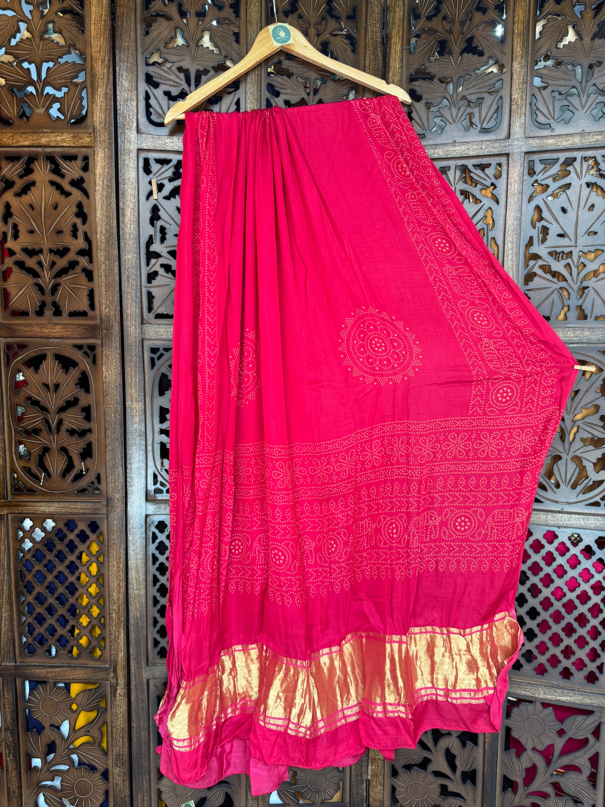 PINK AJRAKH GAJJI SILK LAGDI PALLU DUPATTA HANDMADEAHOLIC BY MISHKA