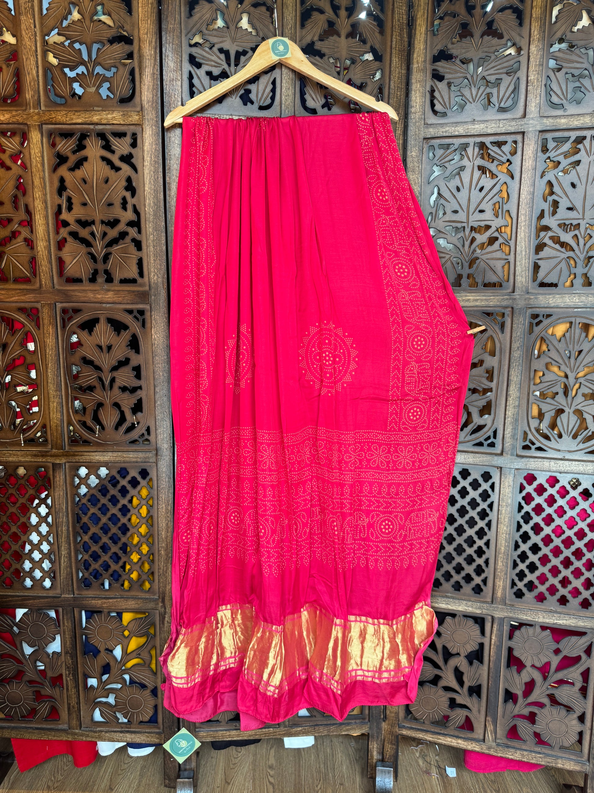 PINK AJRAKH GAJJI SILK LAGDI PALLU DUPATTA HANDMADEAHOLIC BY MISHKA