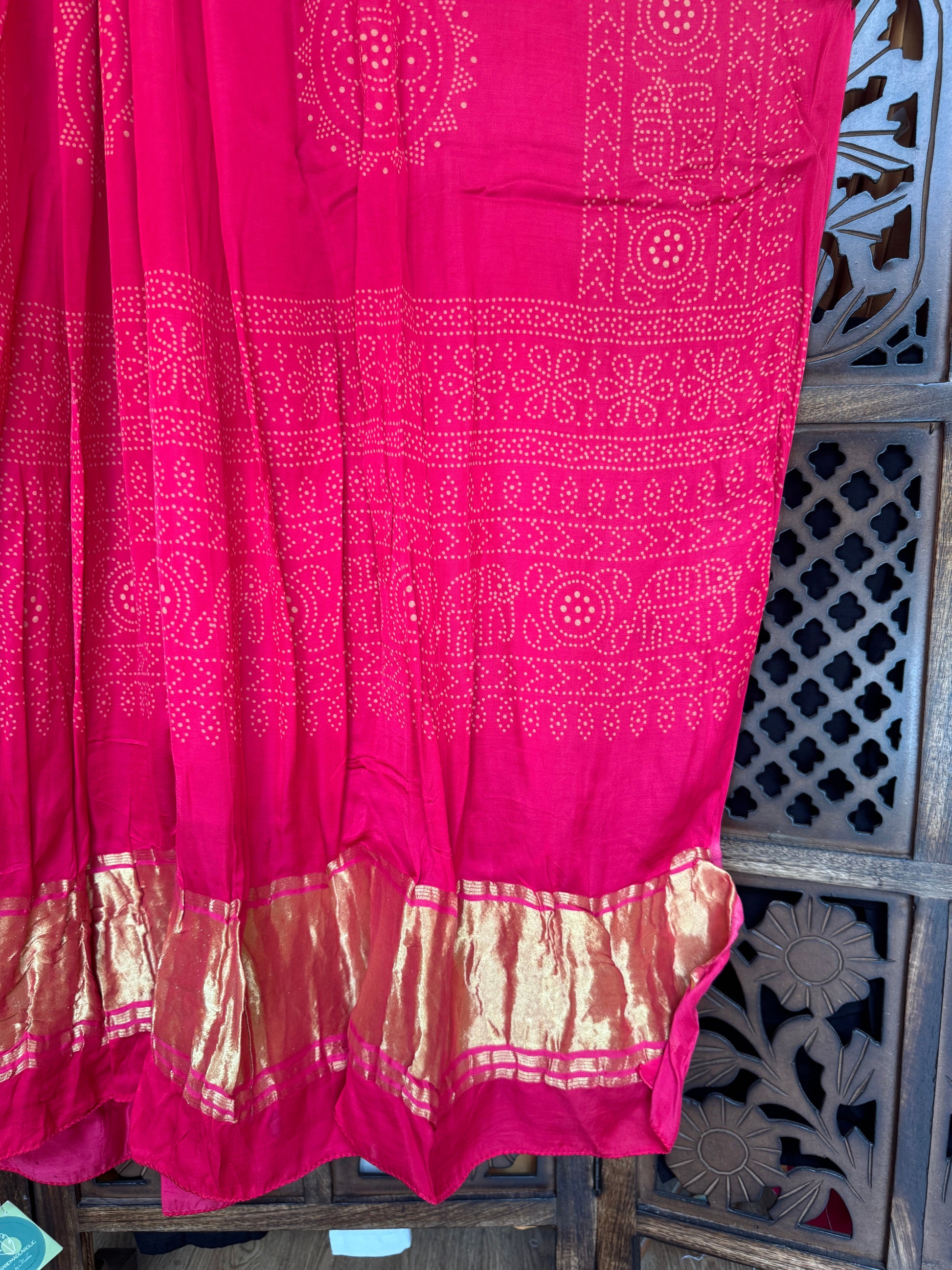 PINK AJRAKH GAJJI SILK LAGDI PALLU DUPATTA HANDMADEAHOLIC BY MISHKA